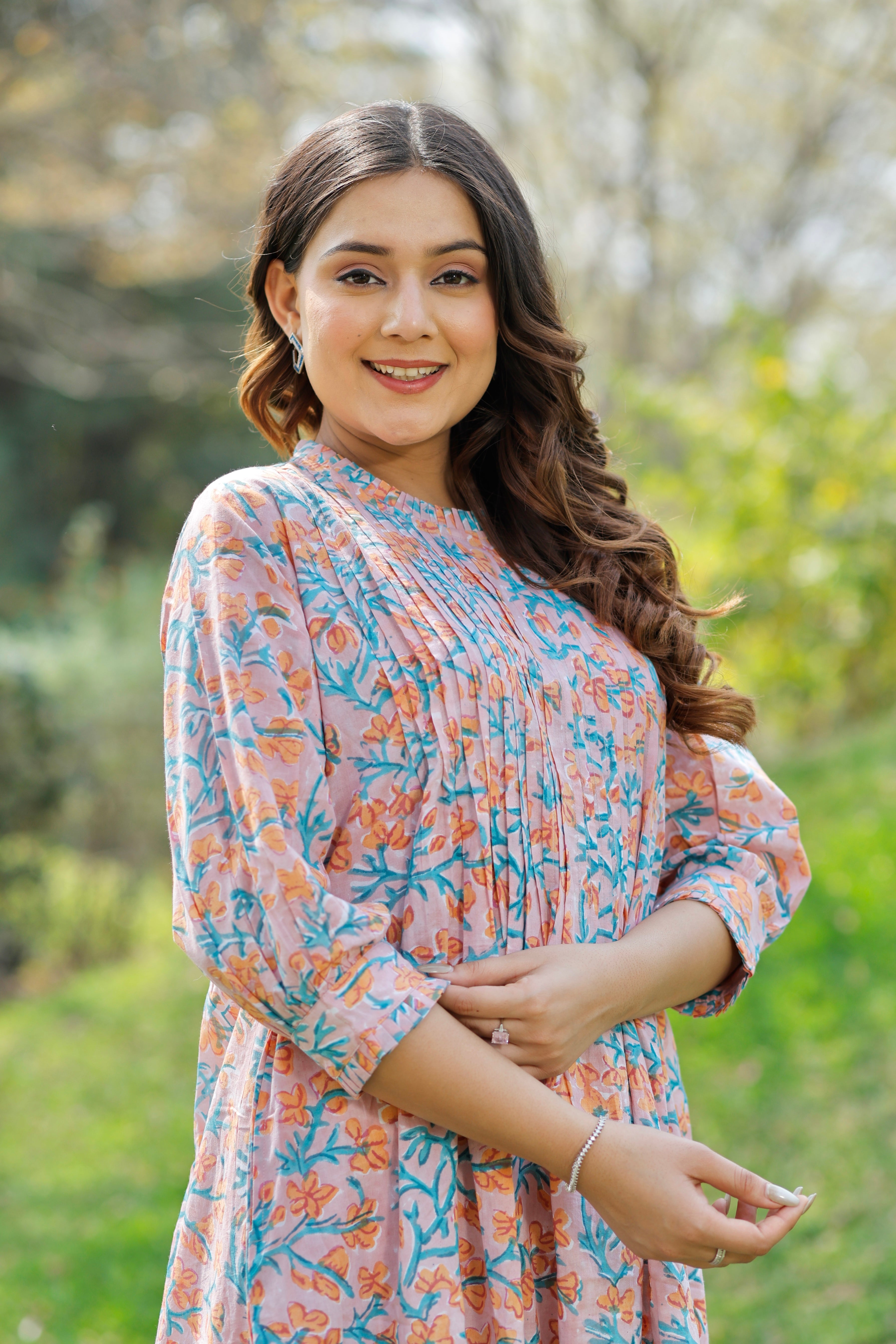 Bloom Peach Hand Block Printed Cotton Kurta