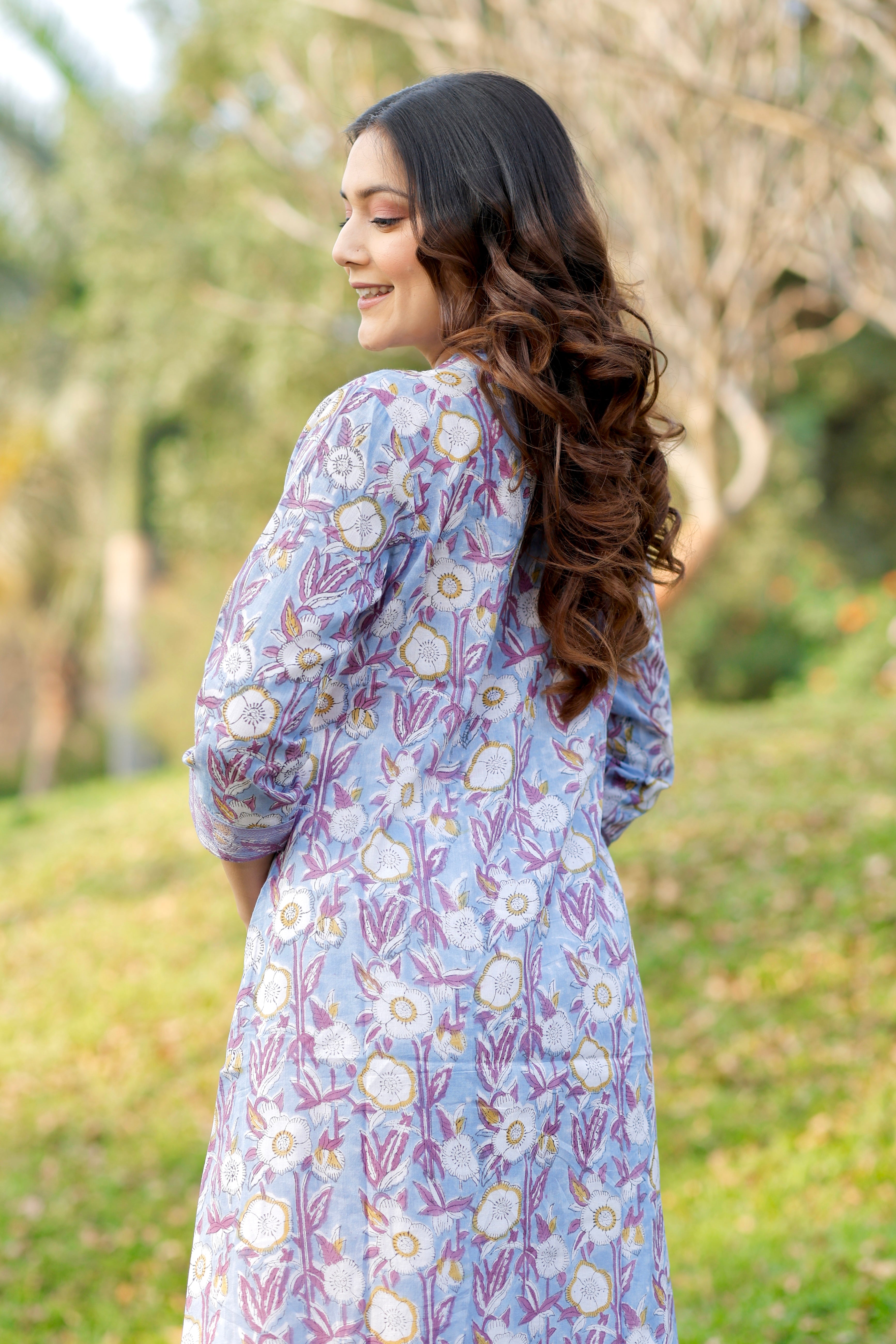 Lavender Petal Hand Block Printed Cotton Kurta