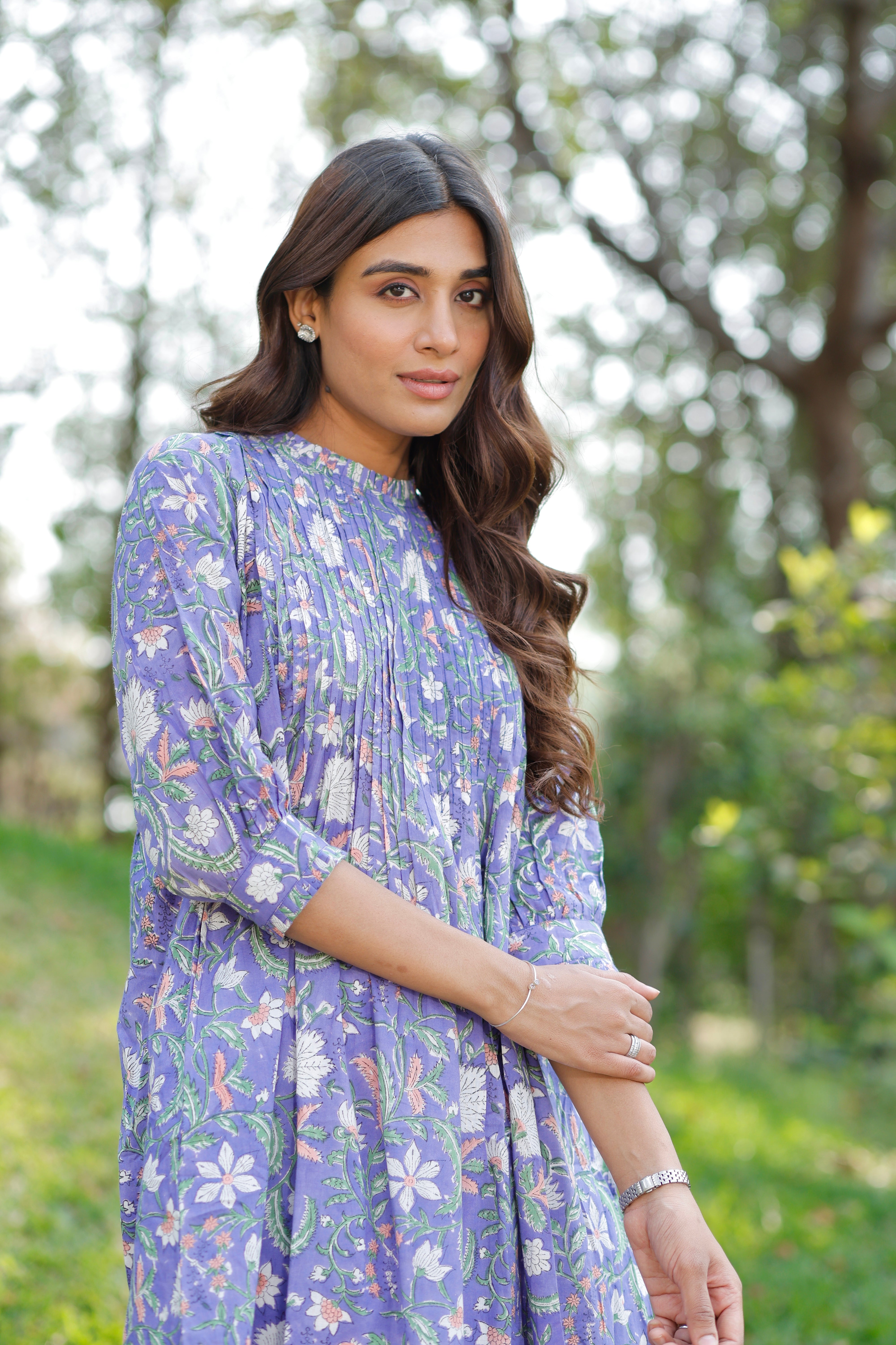 Petal Blue Hand Block Printed Cotton Kurta
