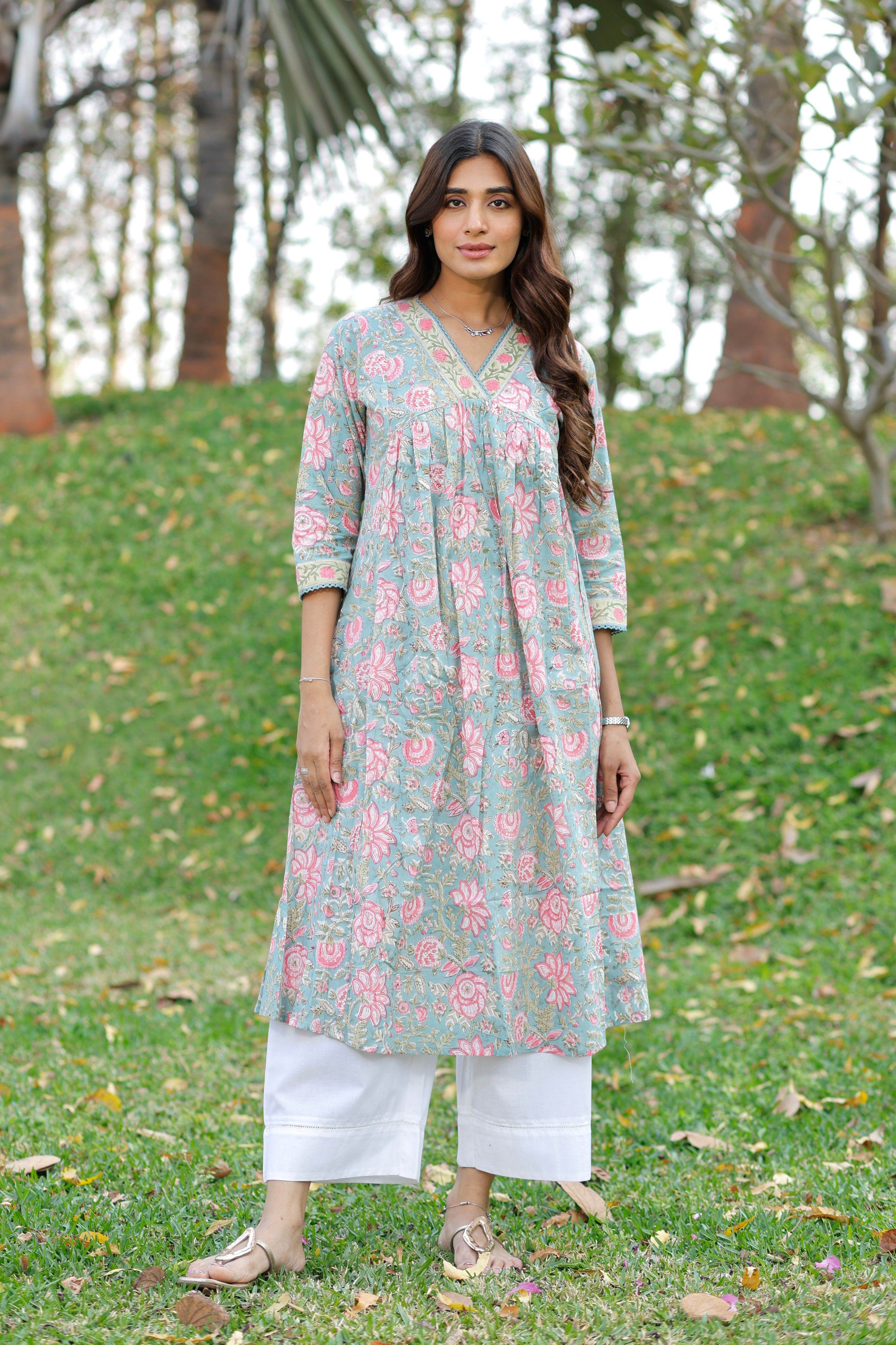 Sweet Blue Hand Block Printed Cotton Kurta