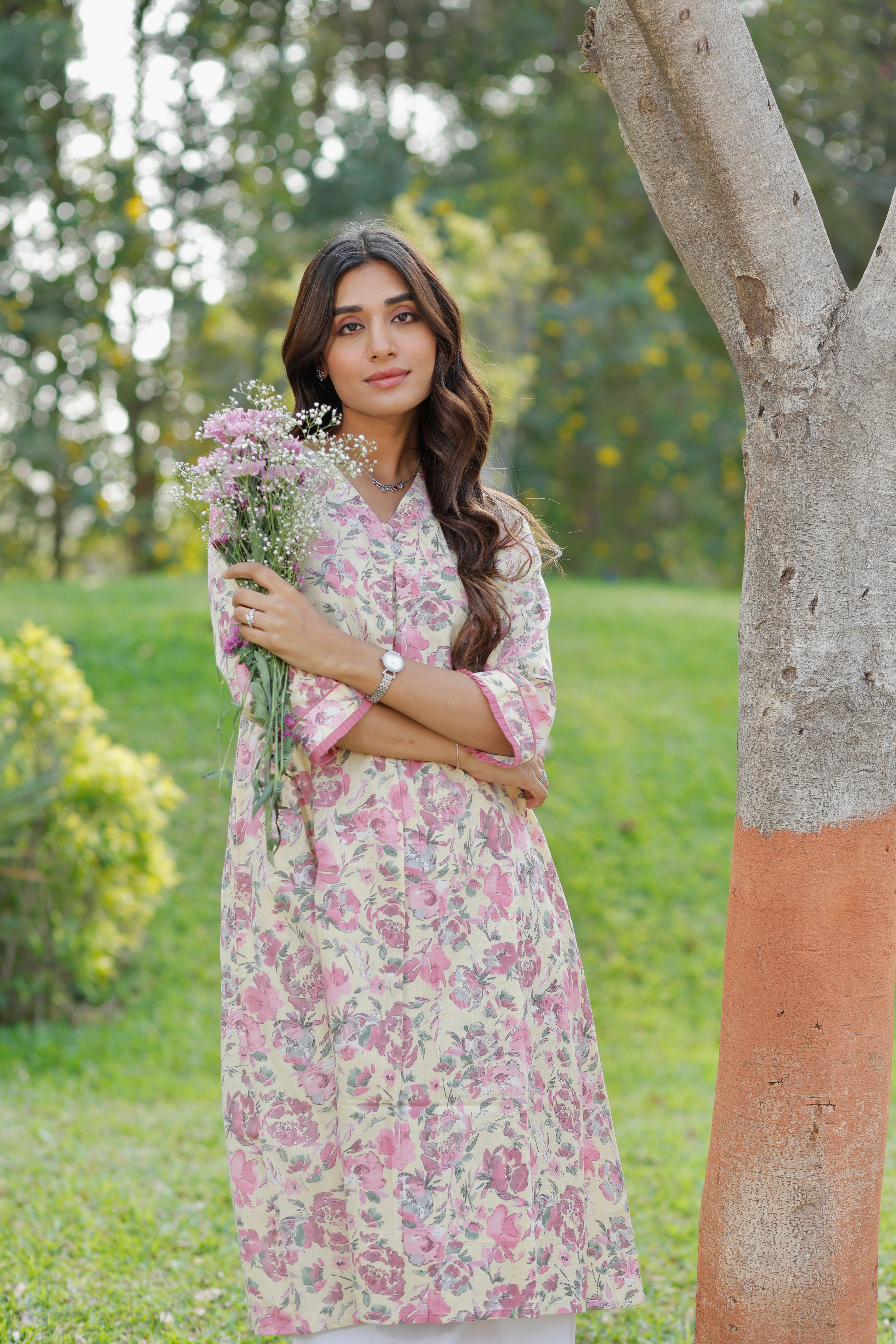 Soft Sun Blush Printed Cotton Kurta