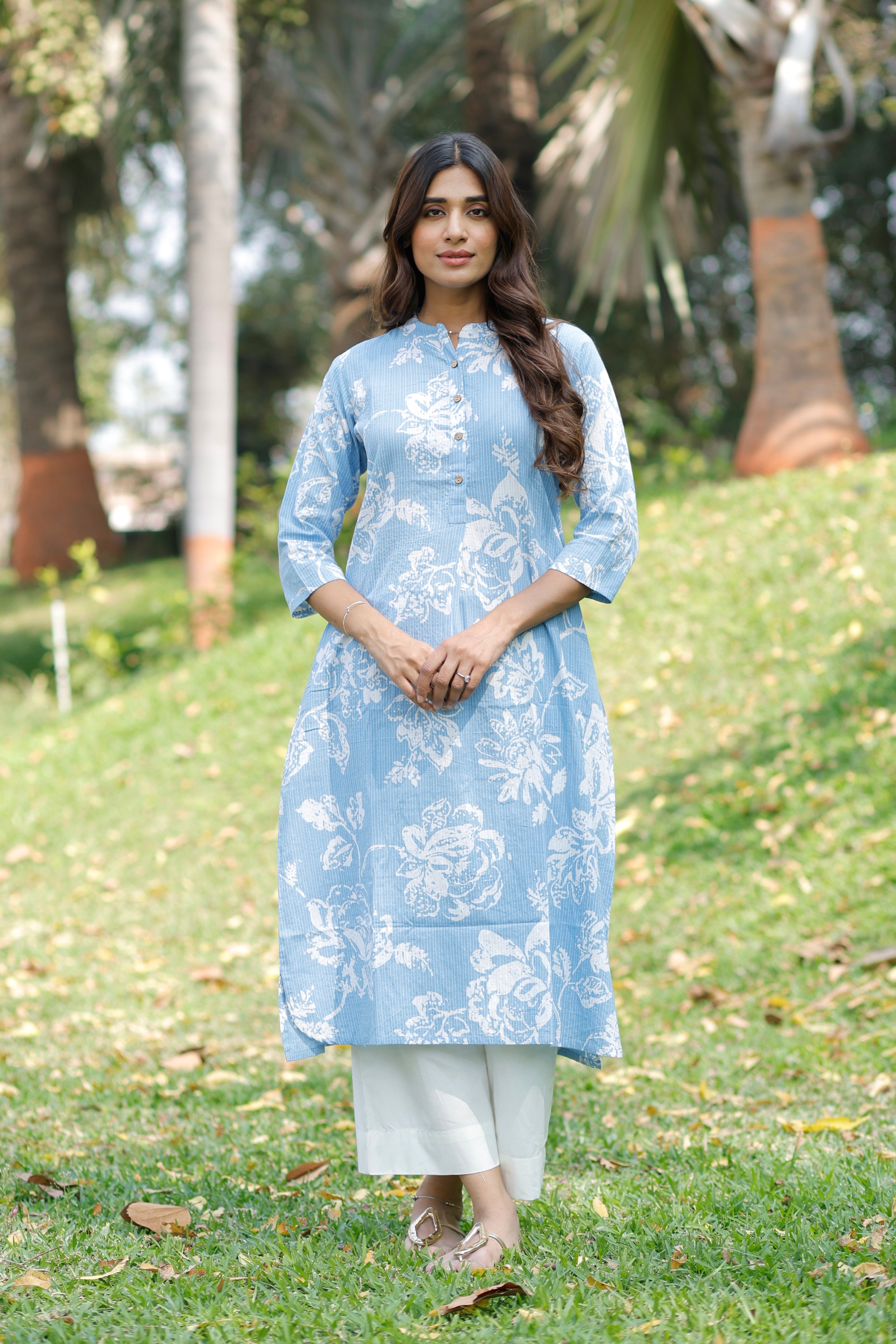 Iris Blue Printed Cotton Kurta