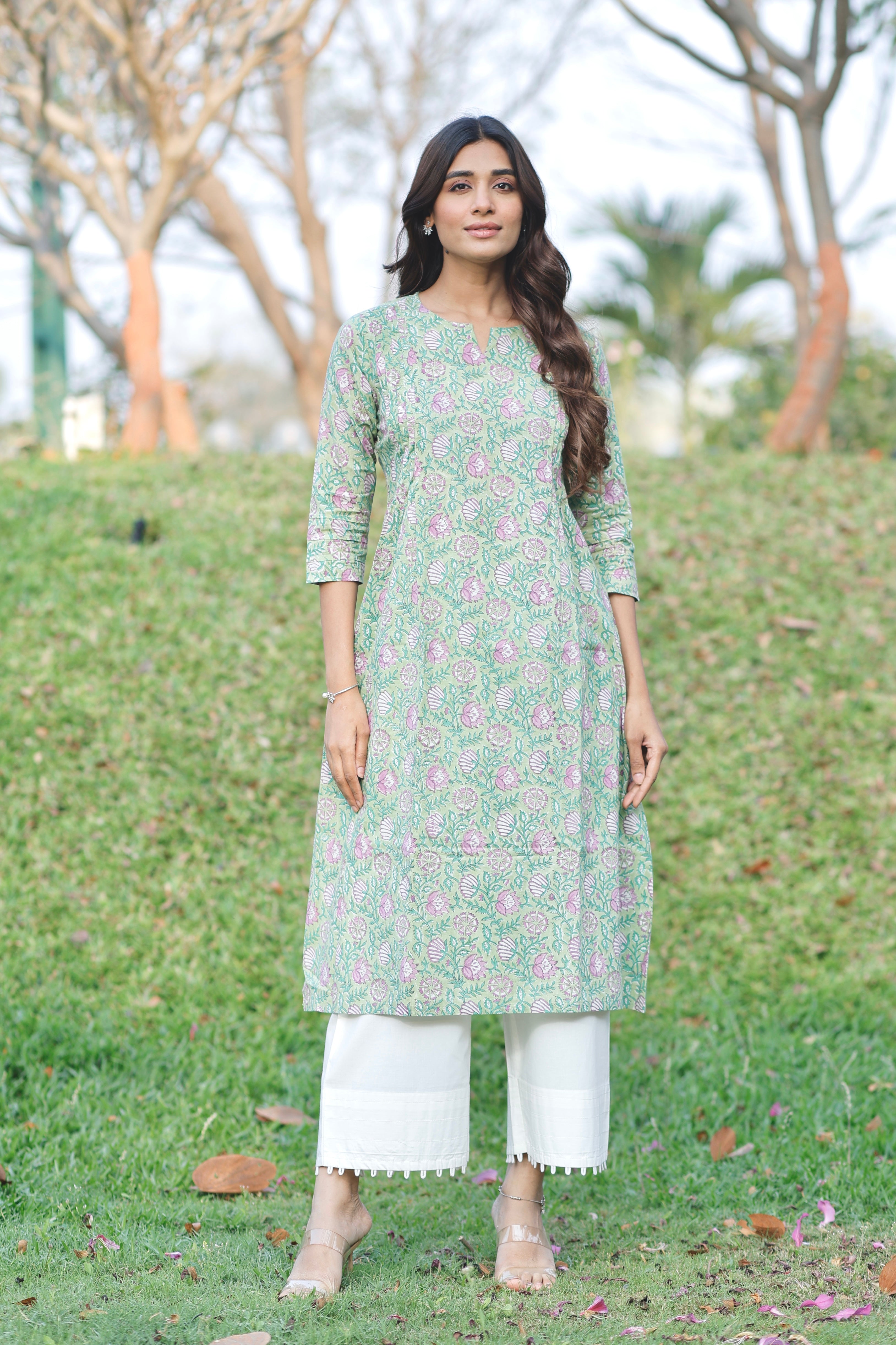 Soft Sage Hand Block Printed Cotton Kurta