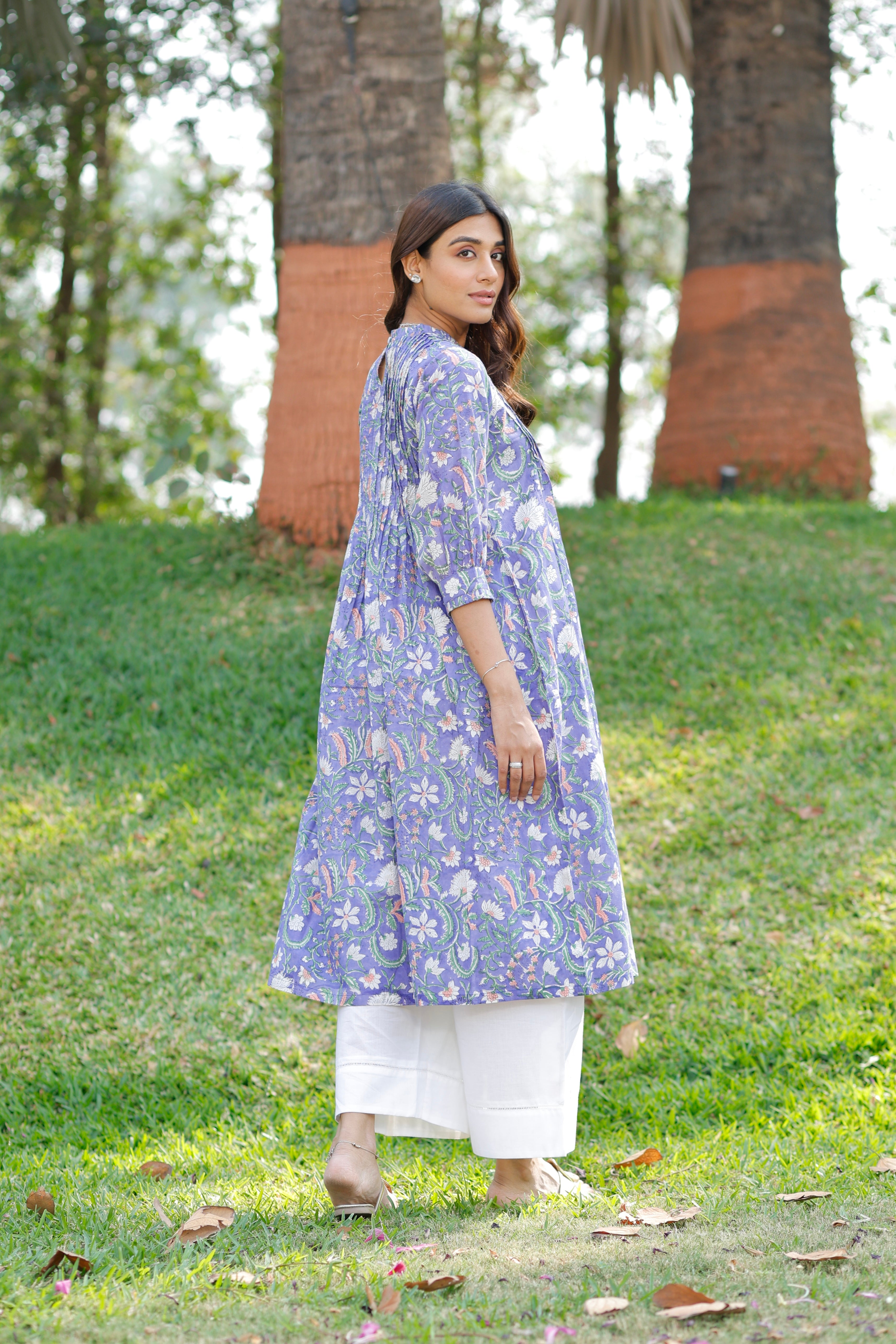 Petal Blue Hand Block Printed Cotton Kurta