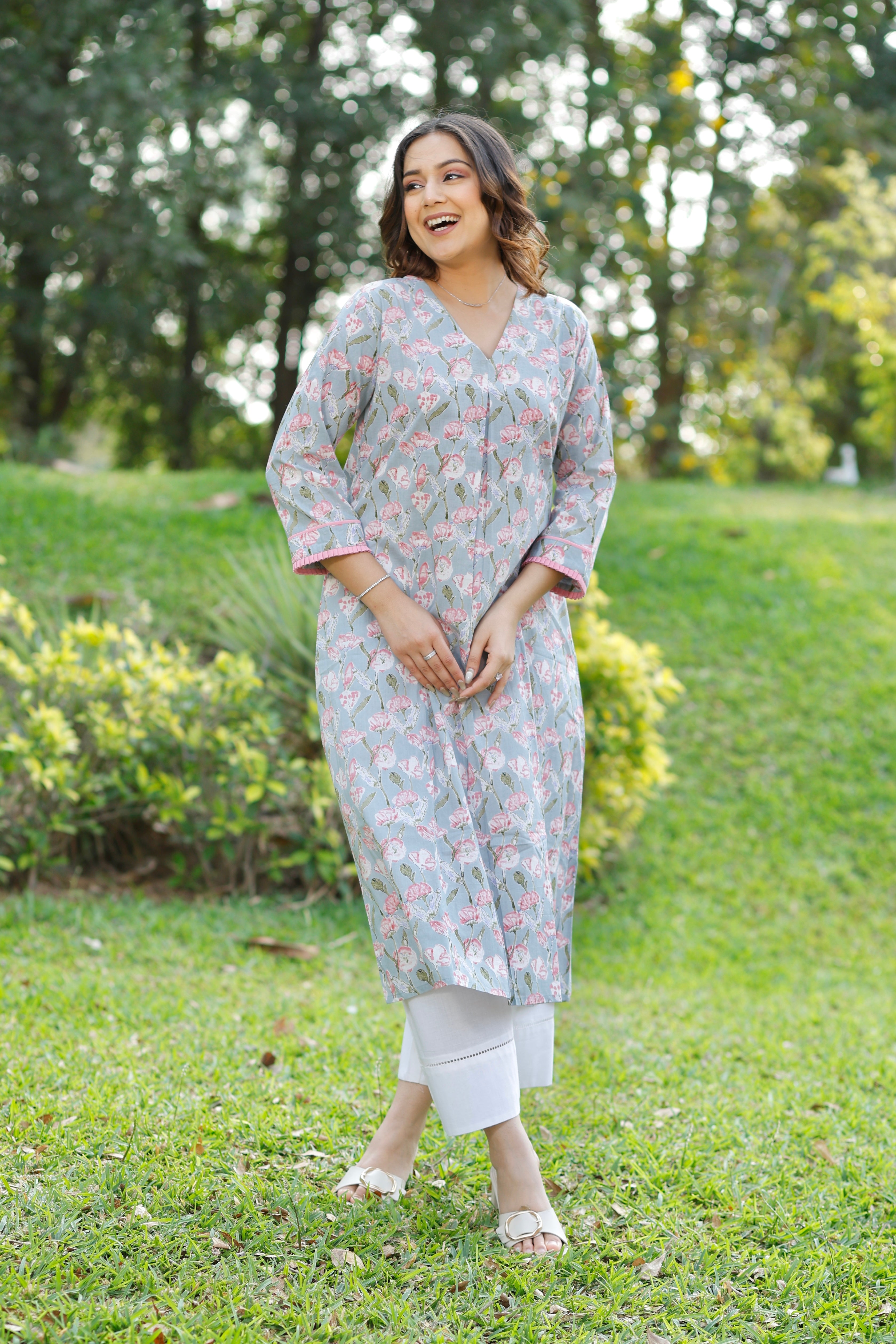Blue Haze Printed Cotton Kurta