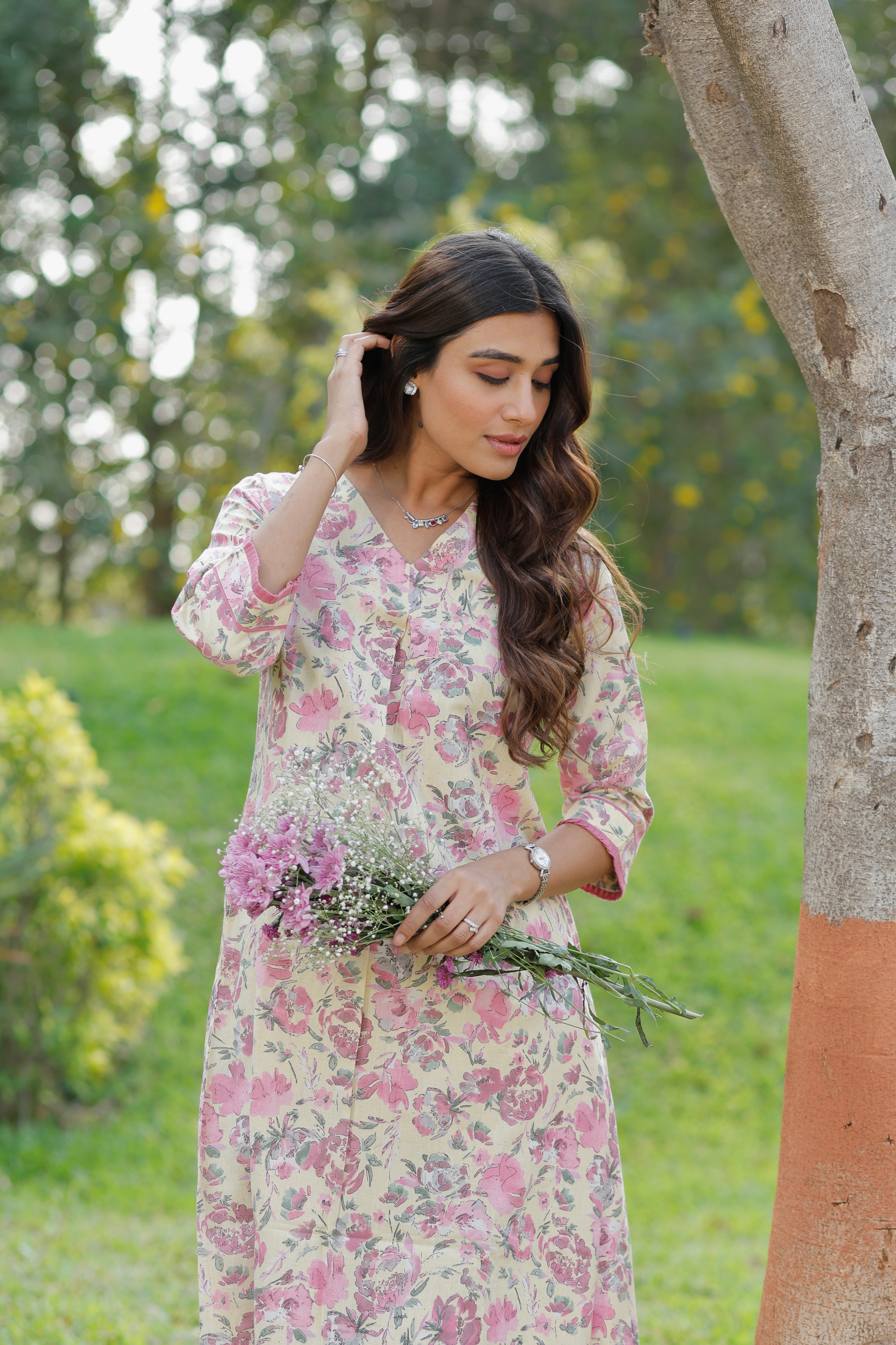 Soft Sun Blush Printed Cotton Kurta