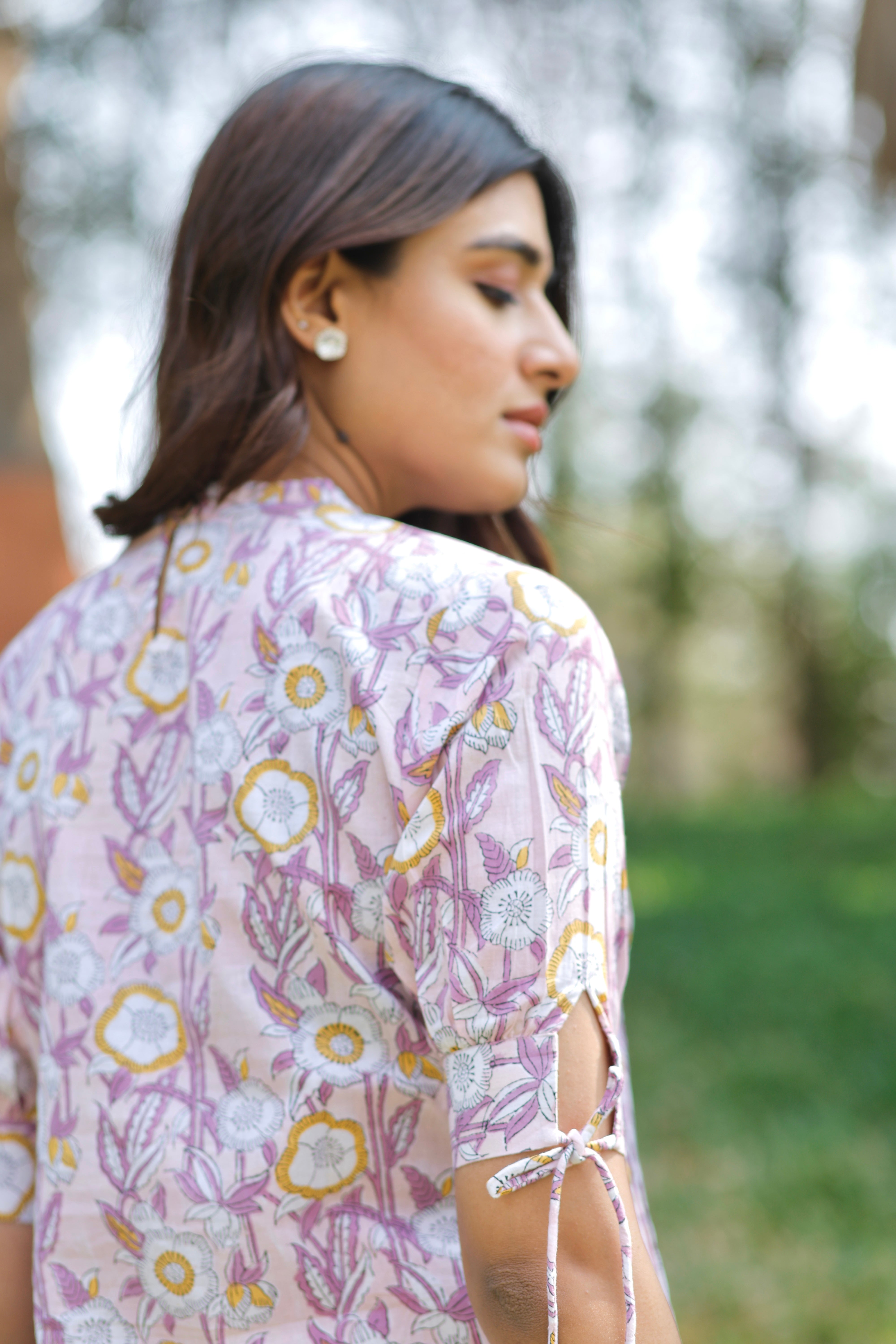 Pink Blossom Hand Block Printed Cotton Kurta