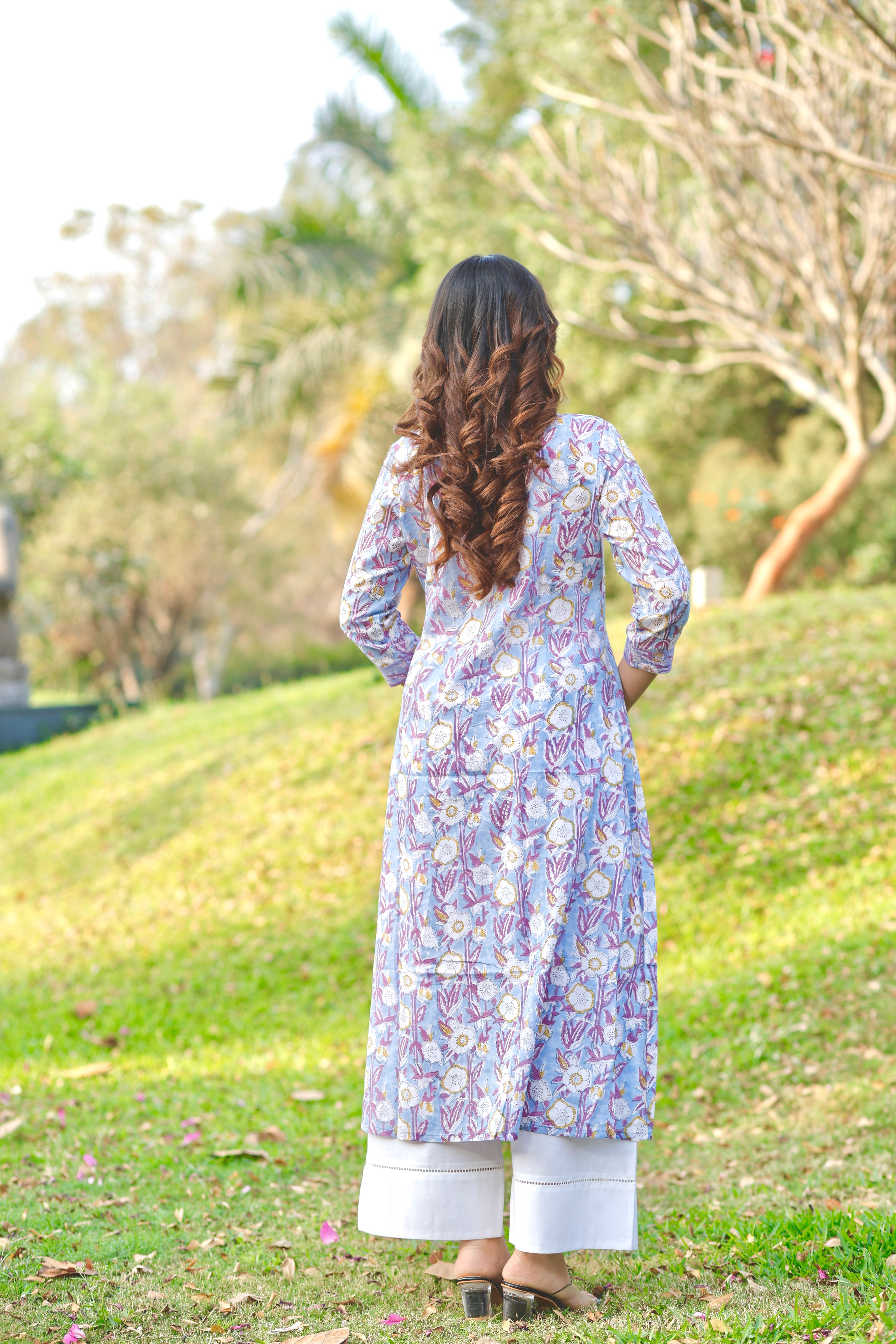 Lavender Petal Hand Block Printed Cotton Kurta