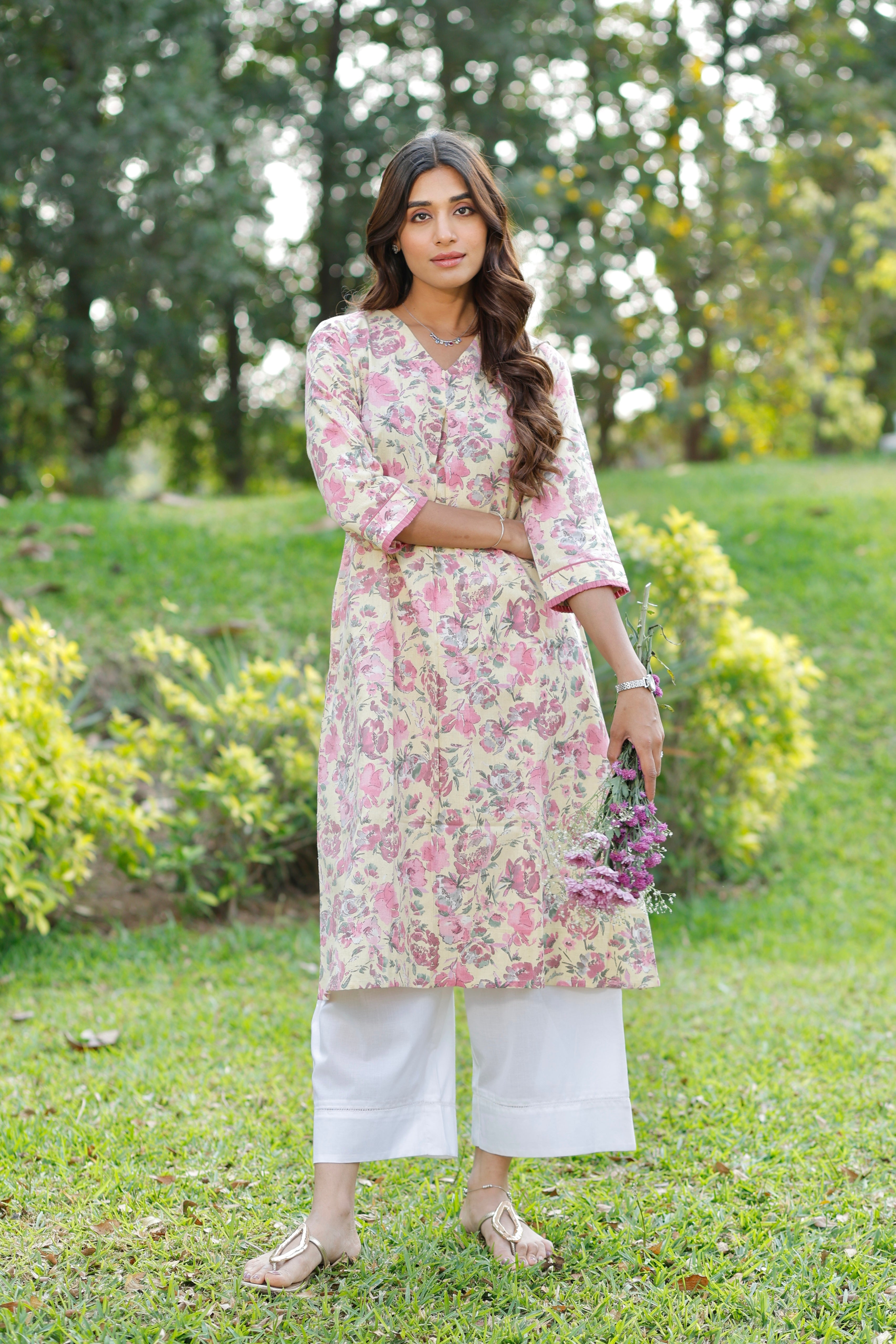 Soft Sun Blush Printed Cotton Kurta