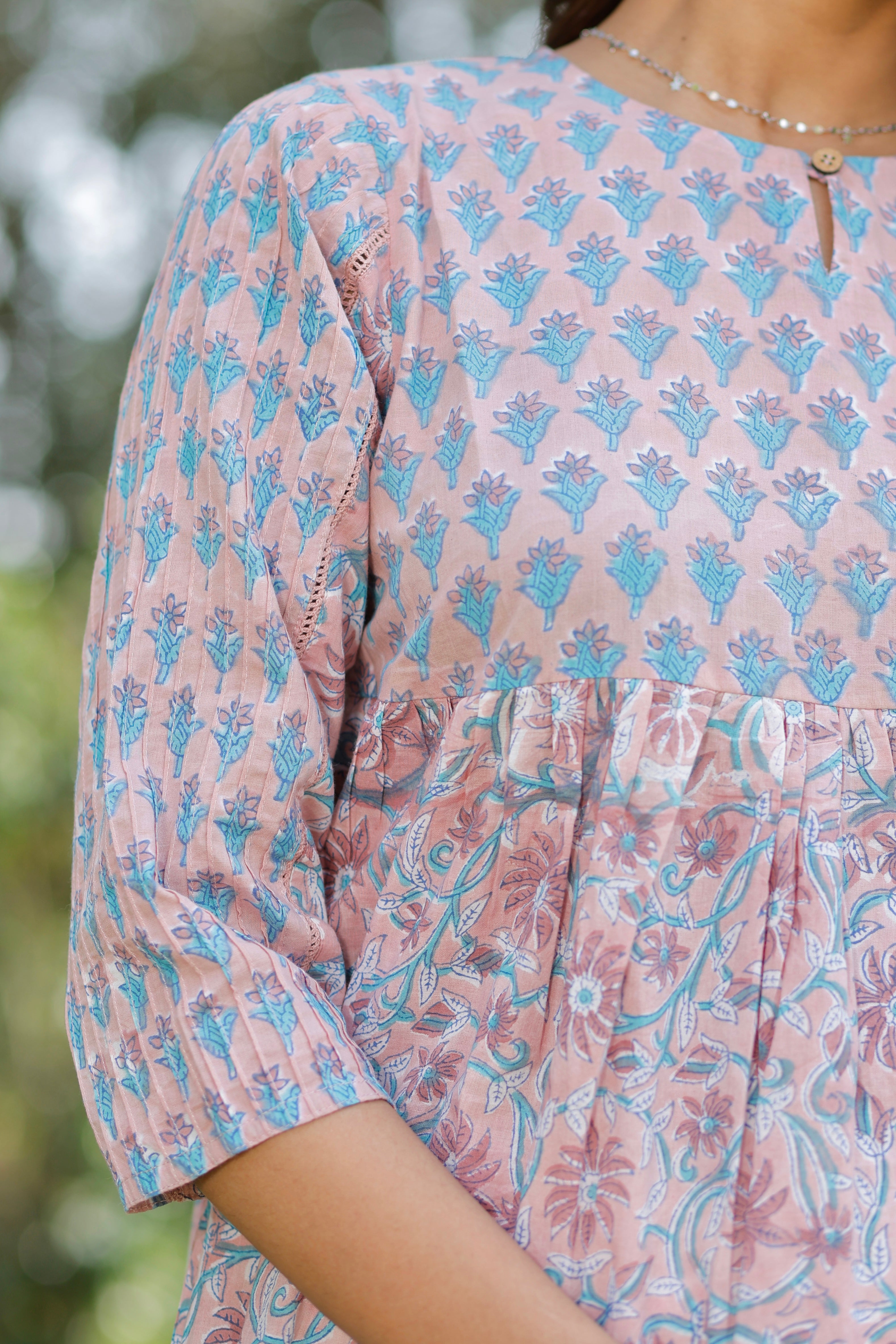 Pink Rose Petal Hand Block Printed Cotton Kurta
