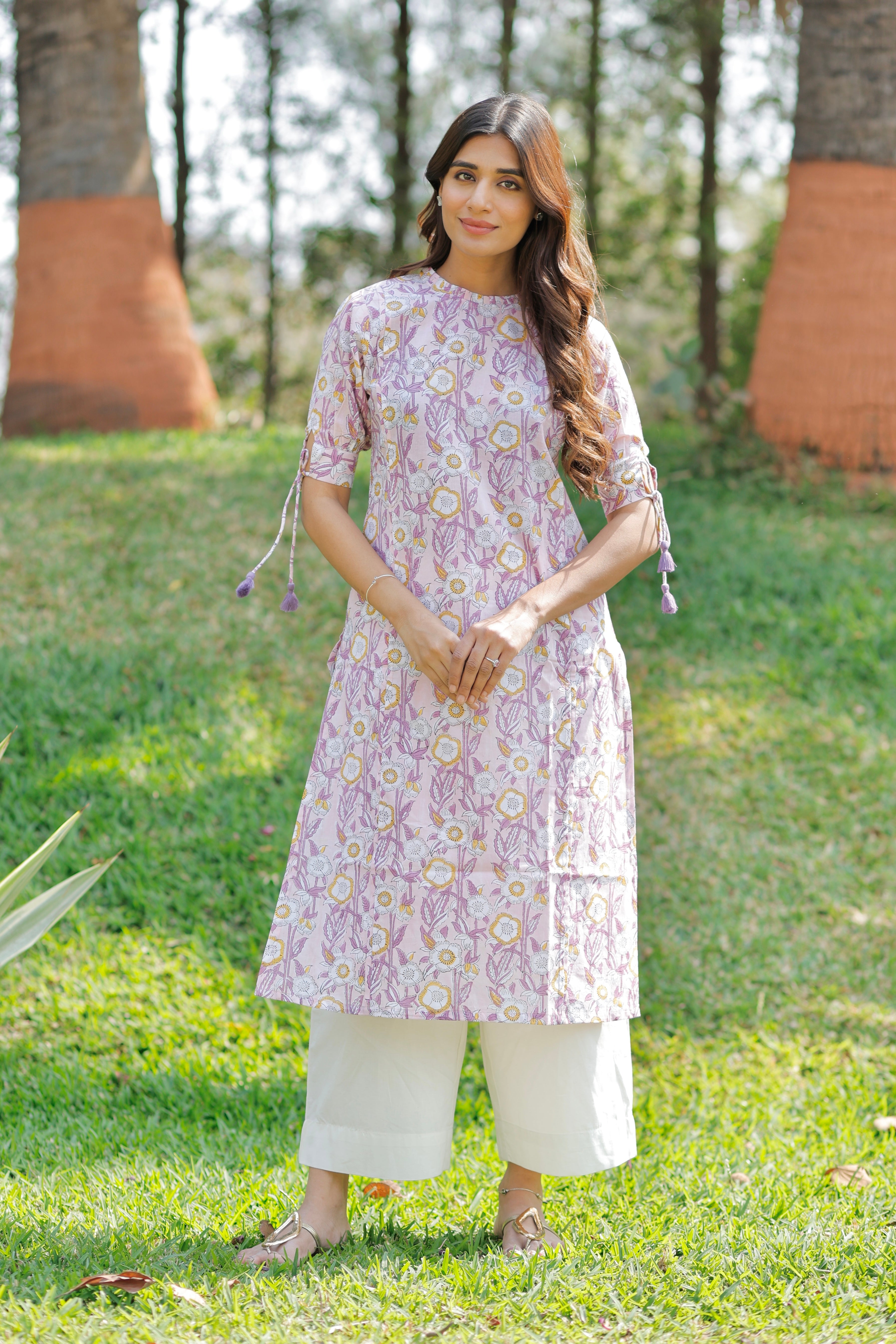 Pink Blossom Hand Block Printed Cotton Kurta