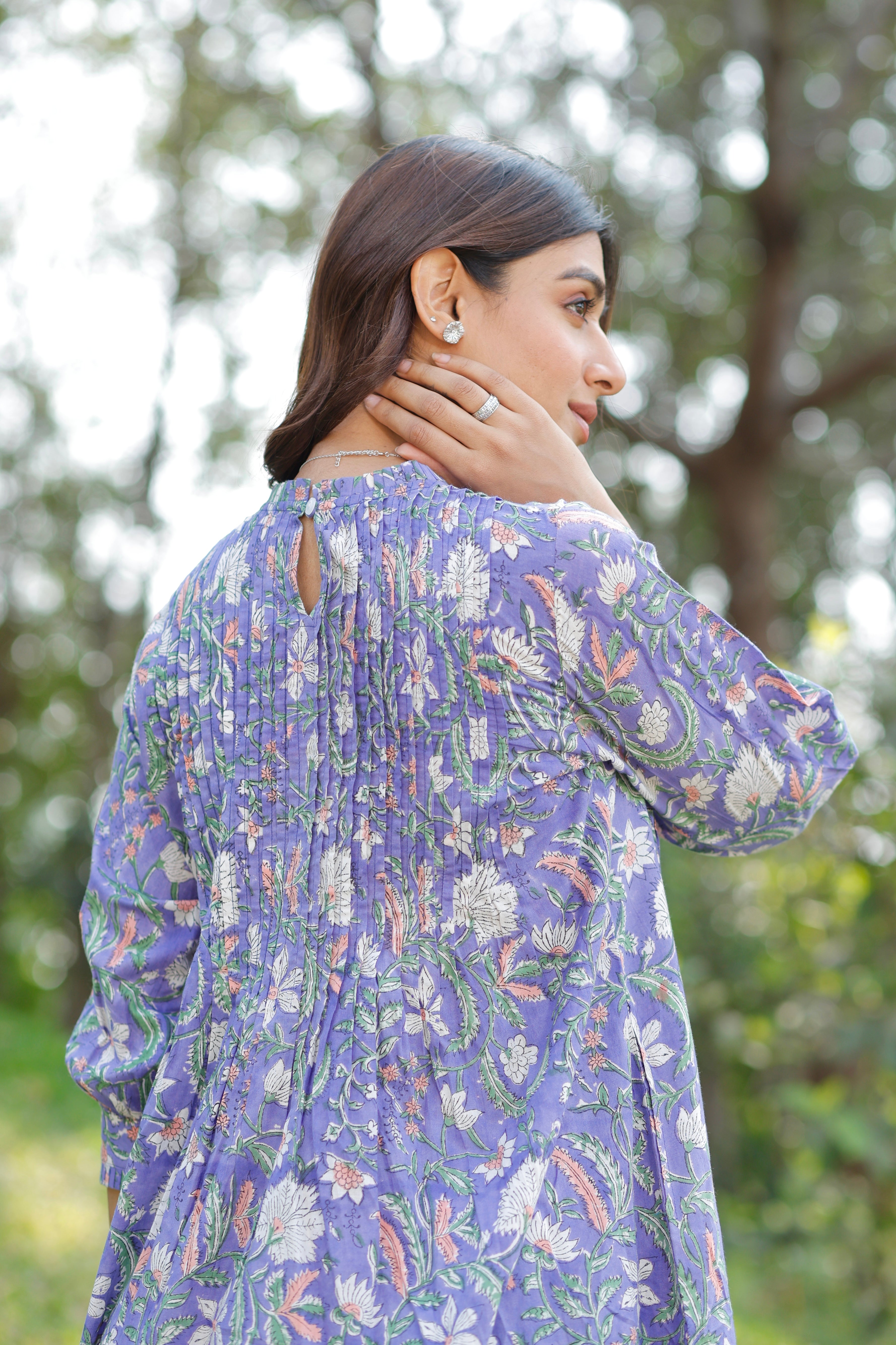 Petal Blue Hand Block Printed Cotton Kurta