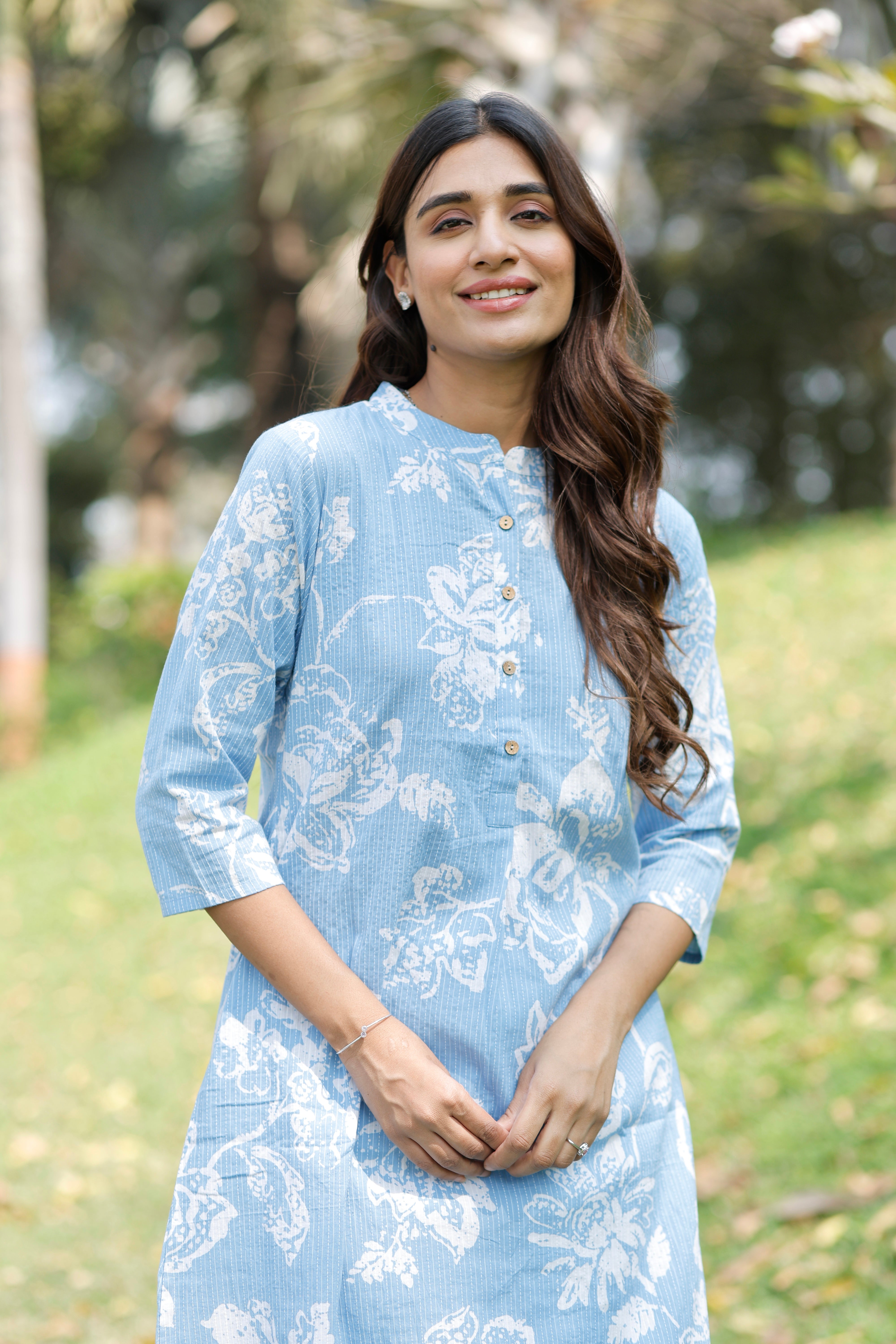 Iris Blue Printed Cotton Kurta