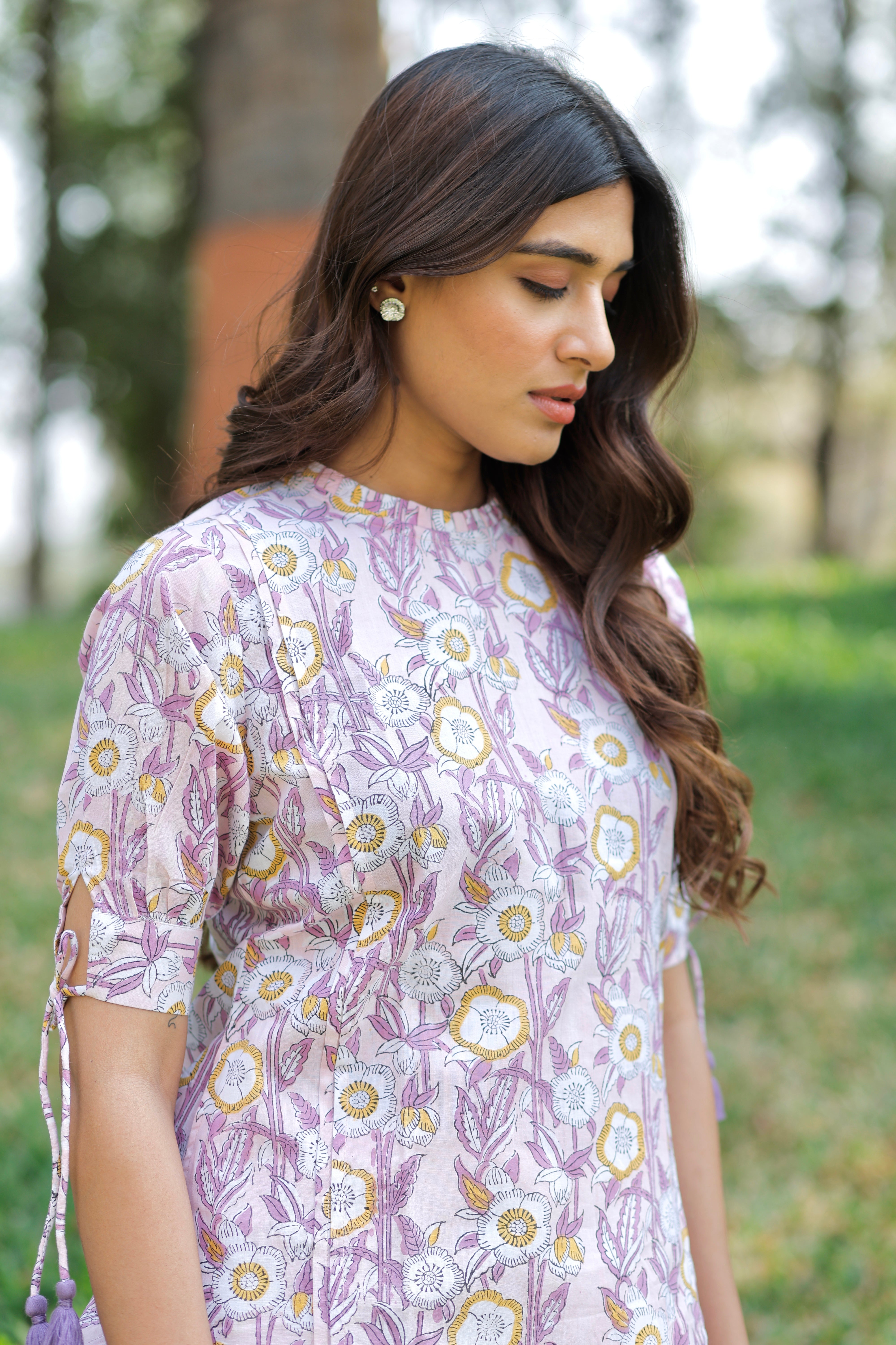 Pink Blossom Hand Block Printed Cotton Kurta