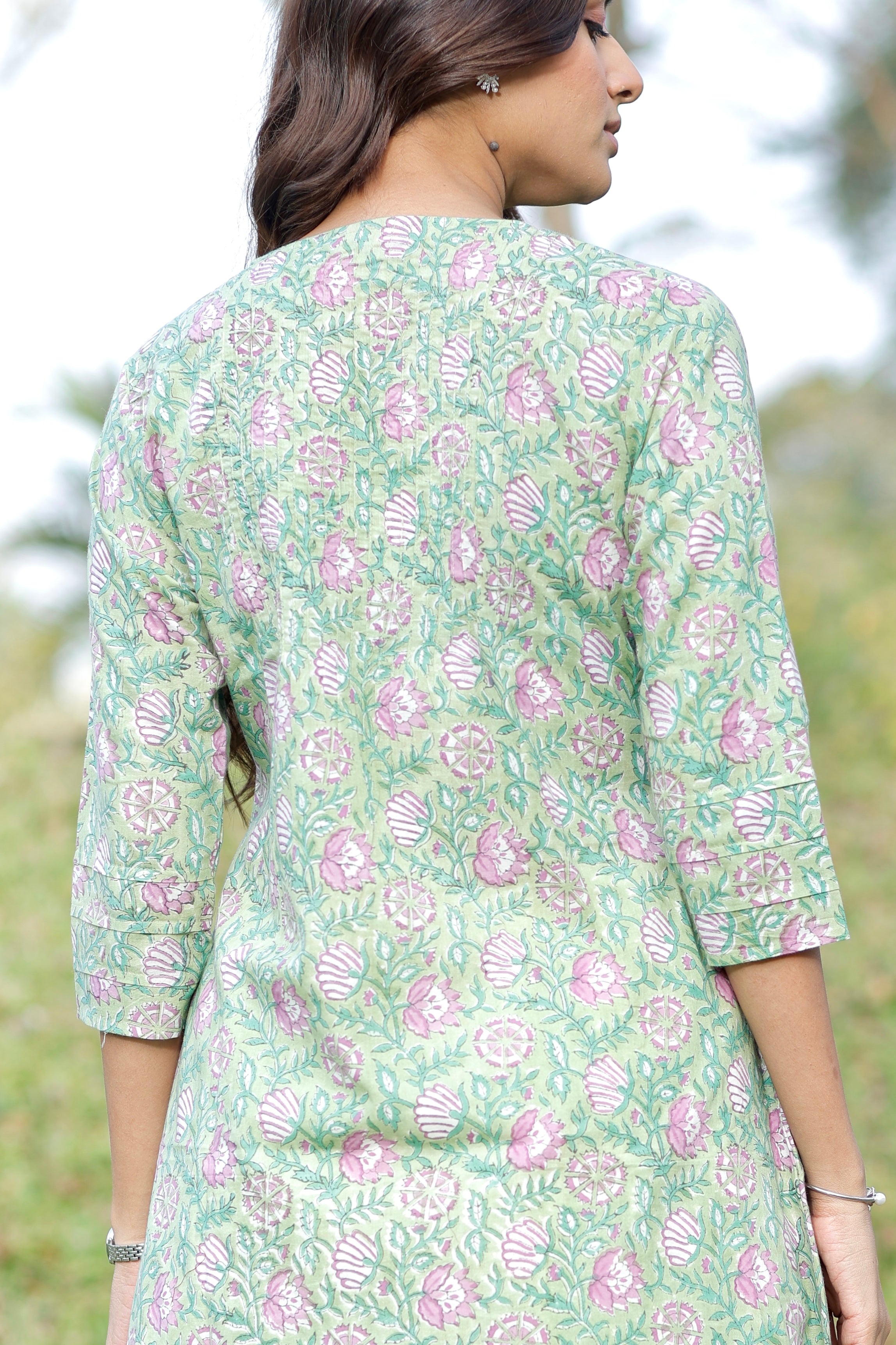 Soft Sage Hand Block Printed Cotton Kurta