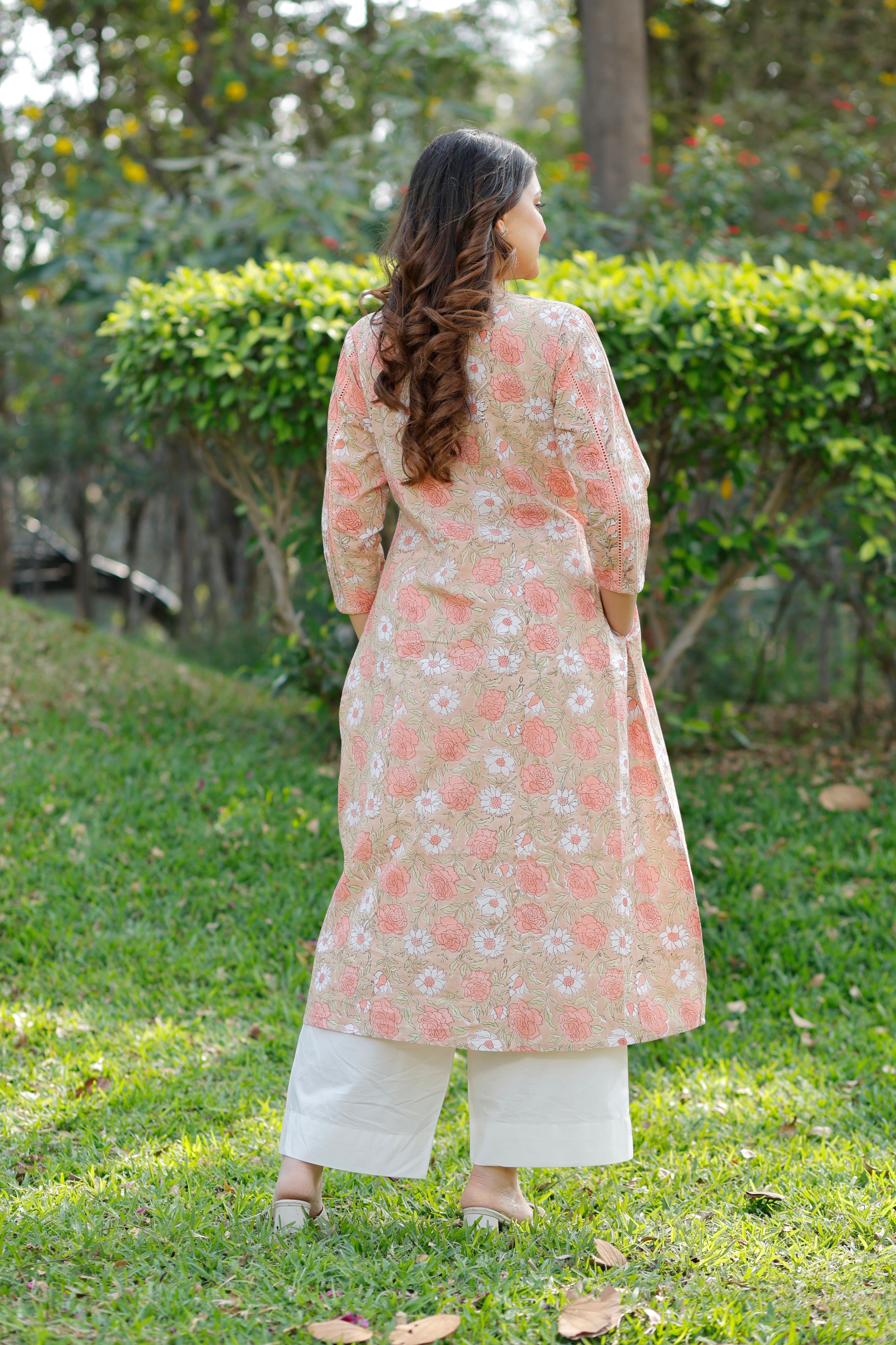 Soft Sand Hand Block Printed Cotton Kurta