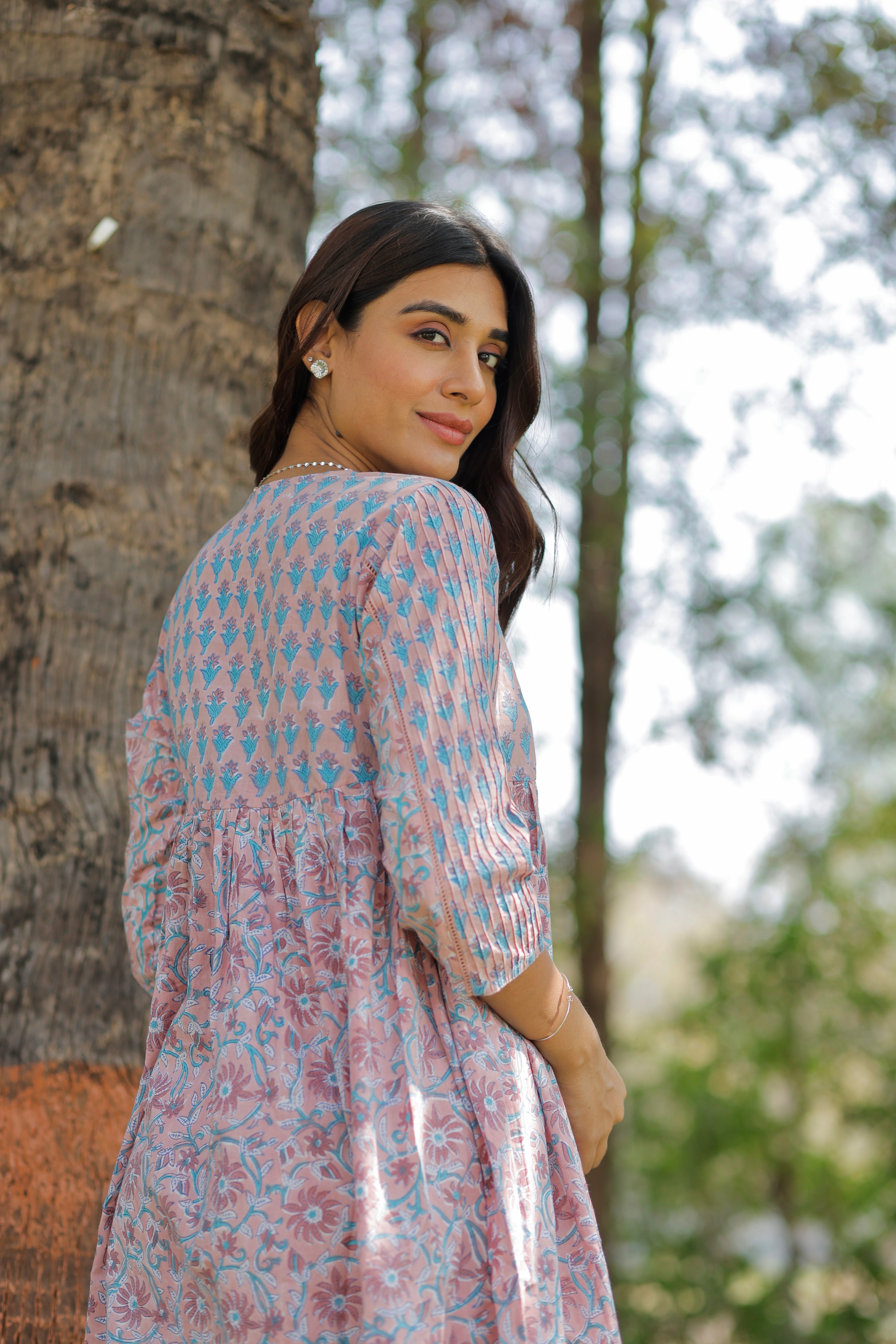 Pink Rose Petal Hand Block Printed Cotton Kurta