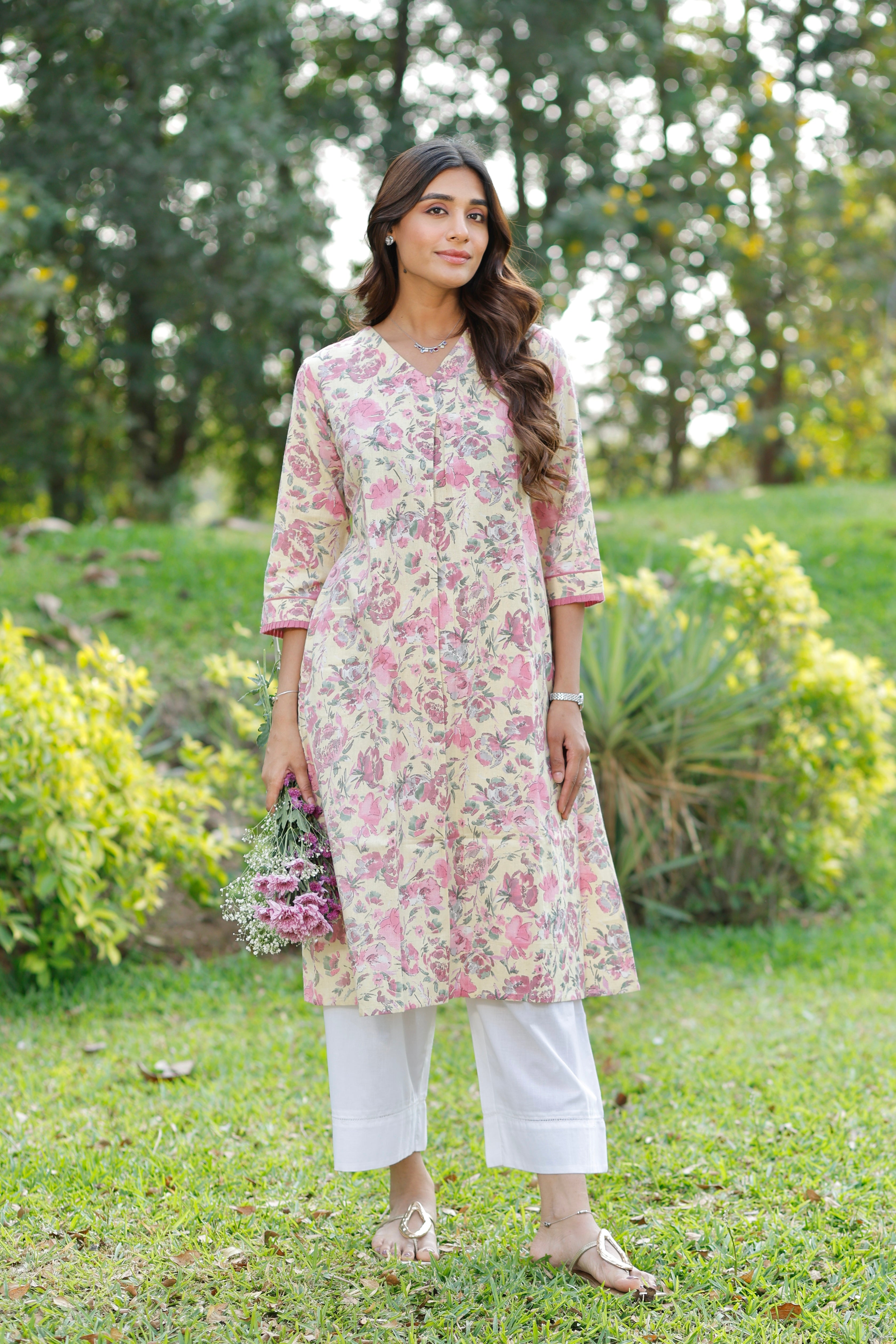 Soft Sun Blush Printed Cotton Kurta