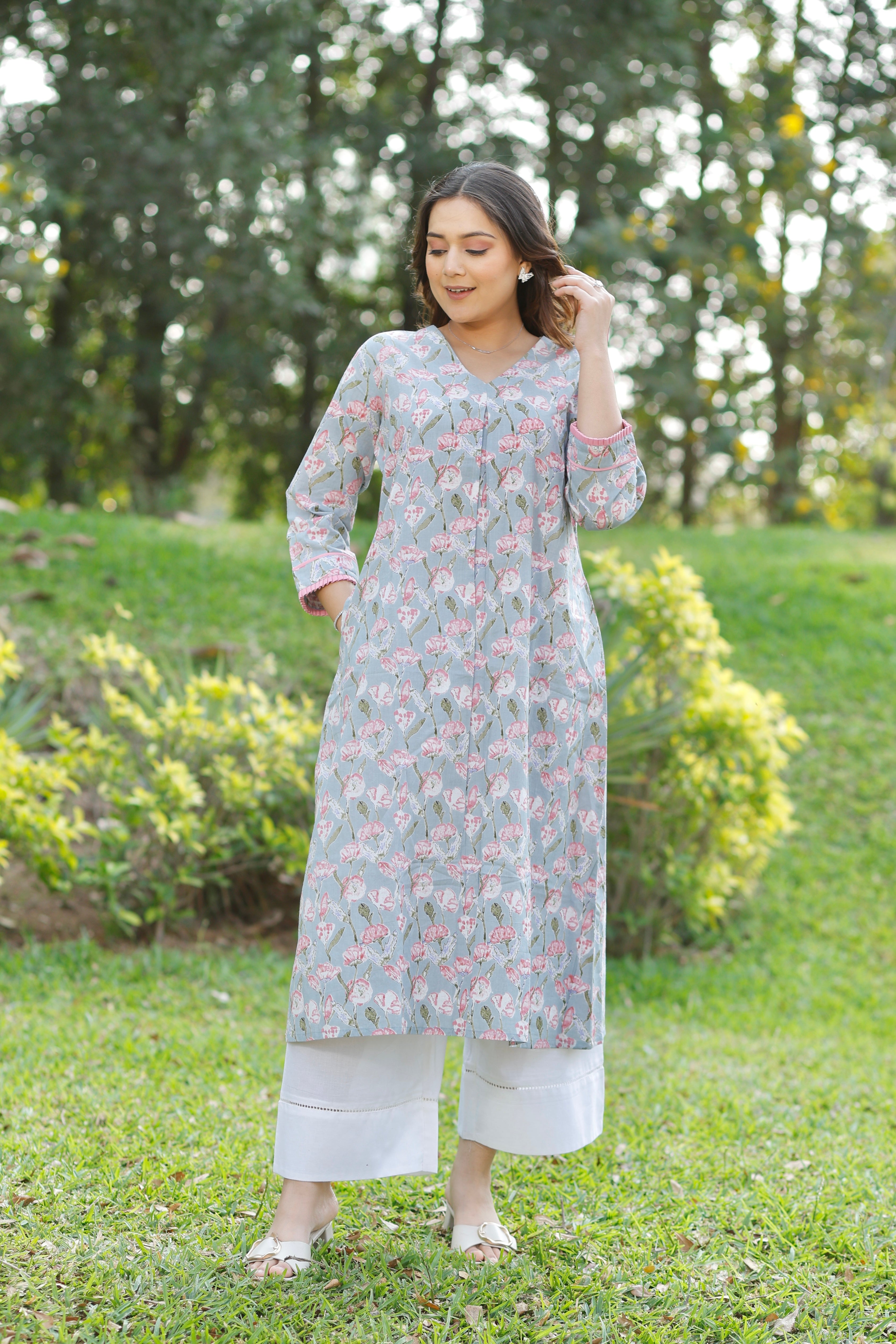 Blue Haze Printed Cotton Kurta