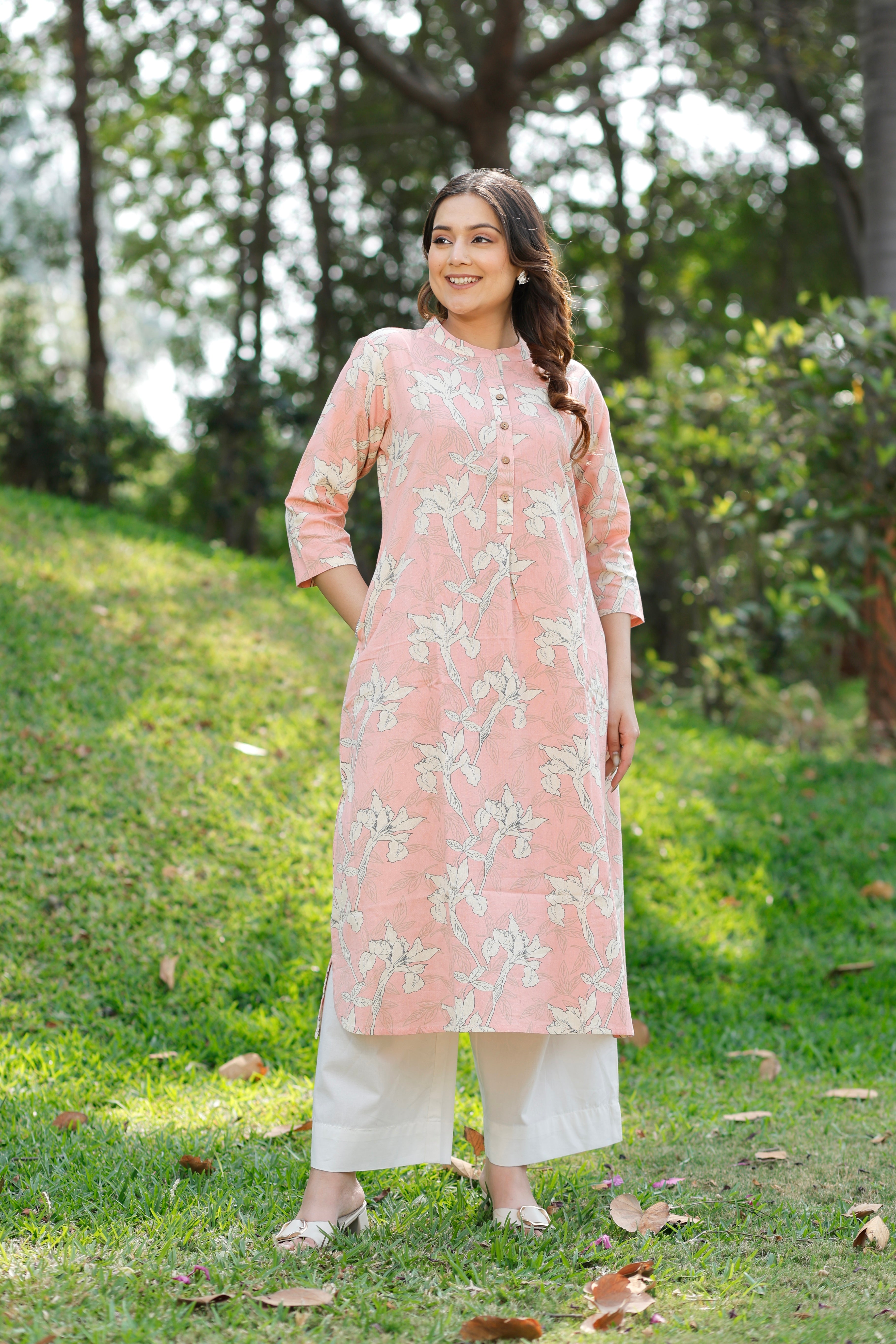 Sunset Peach Printed Cotton Kurta
