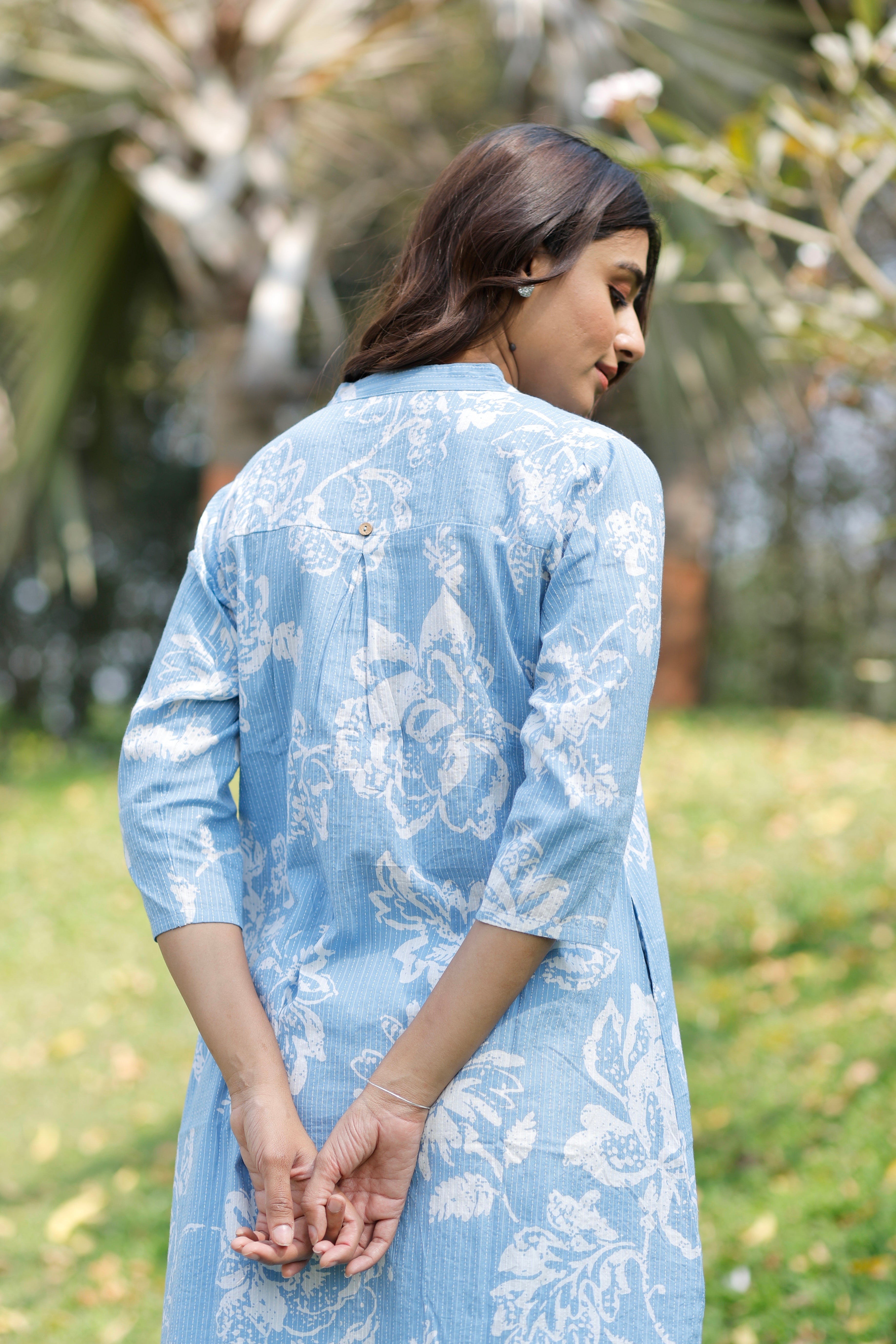 Iris Blue Printed Cotton Kurta