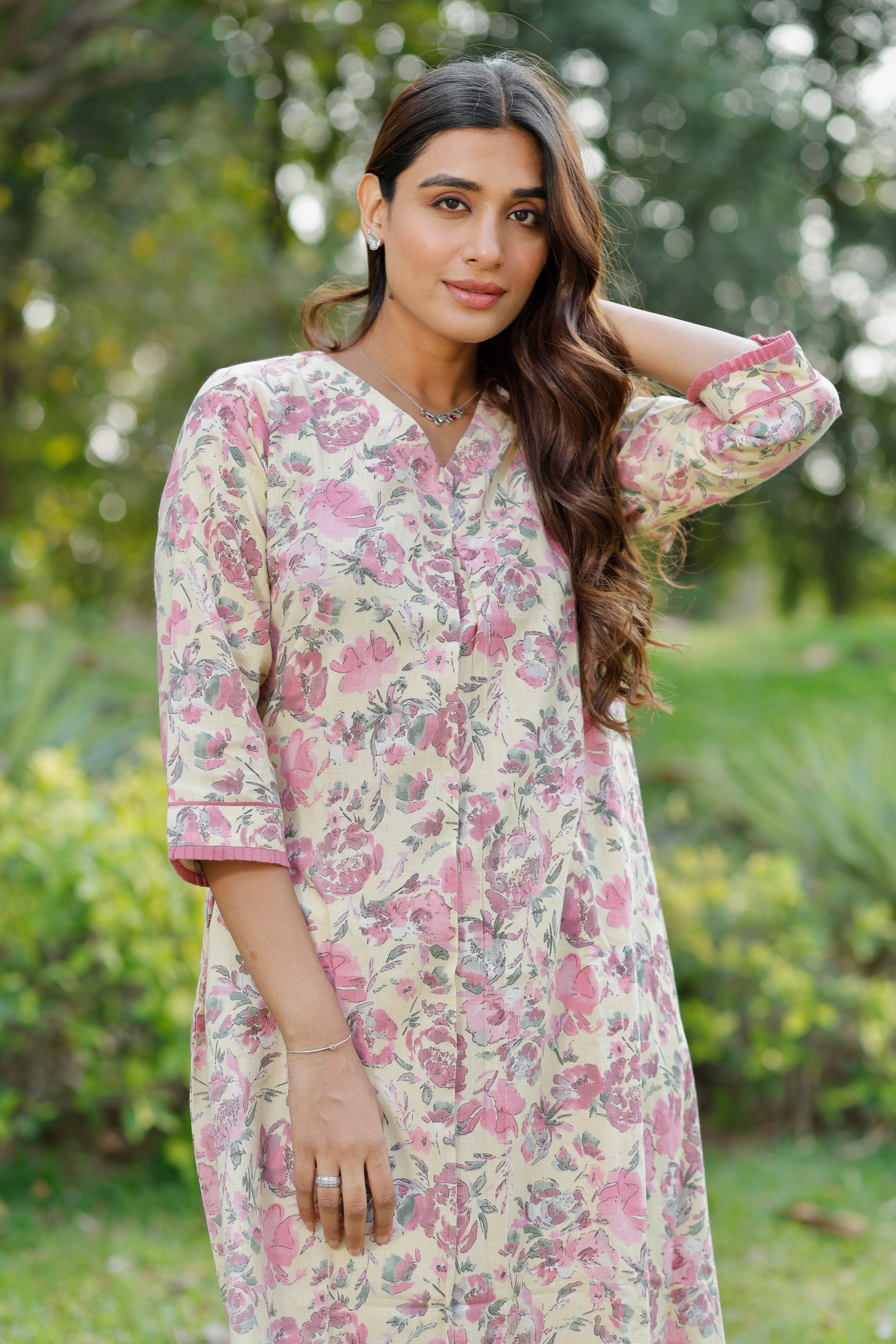 Soft Sun Blush Printed Cotton Kurta