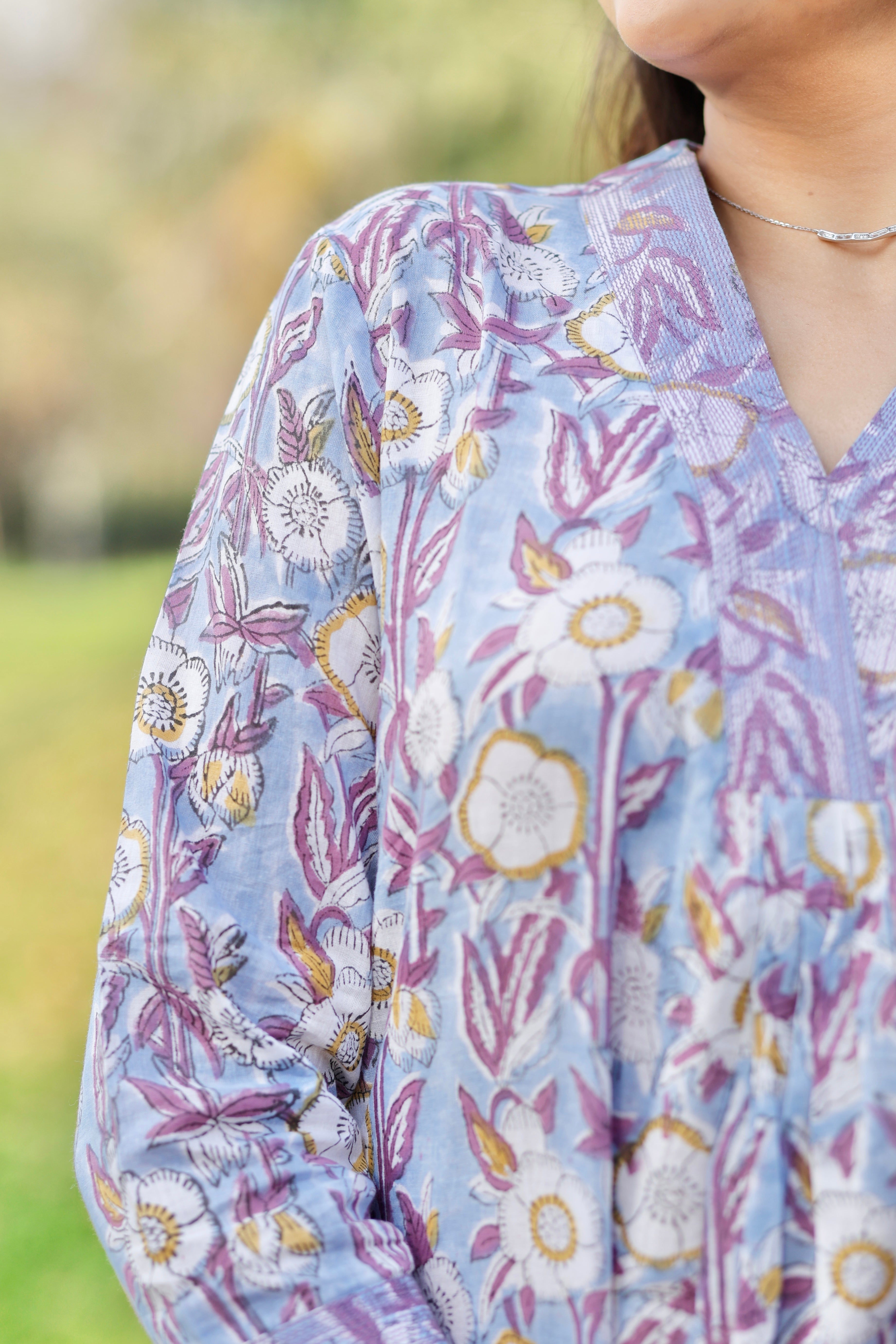 Lavender Petal Hand Block Printed Cotton Kurta