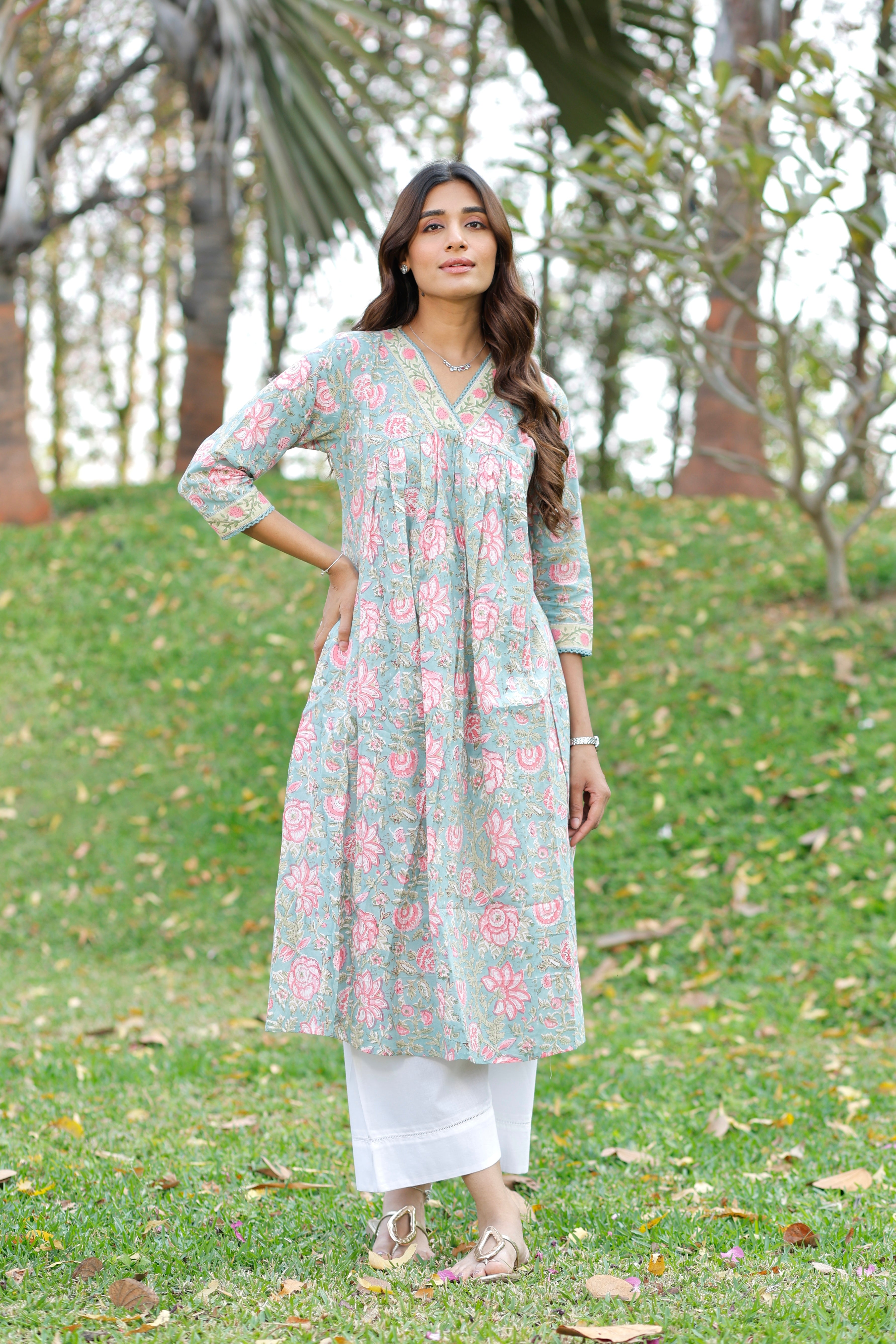 Sweet Blue Hand Block Printed Cotton Kurta