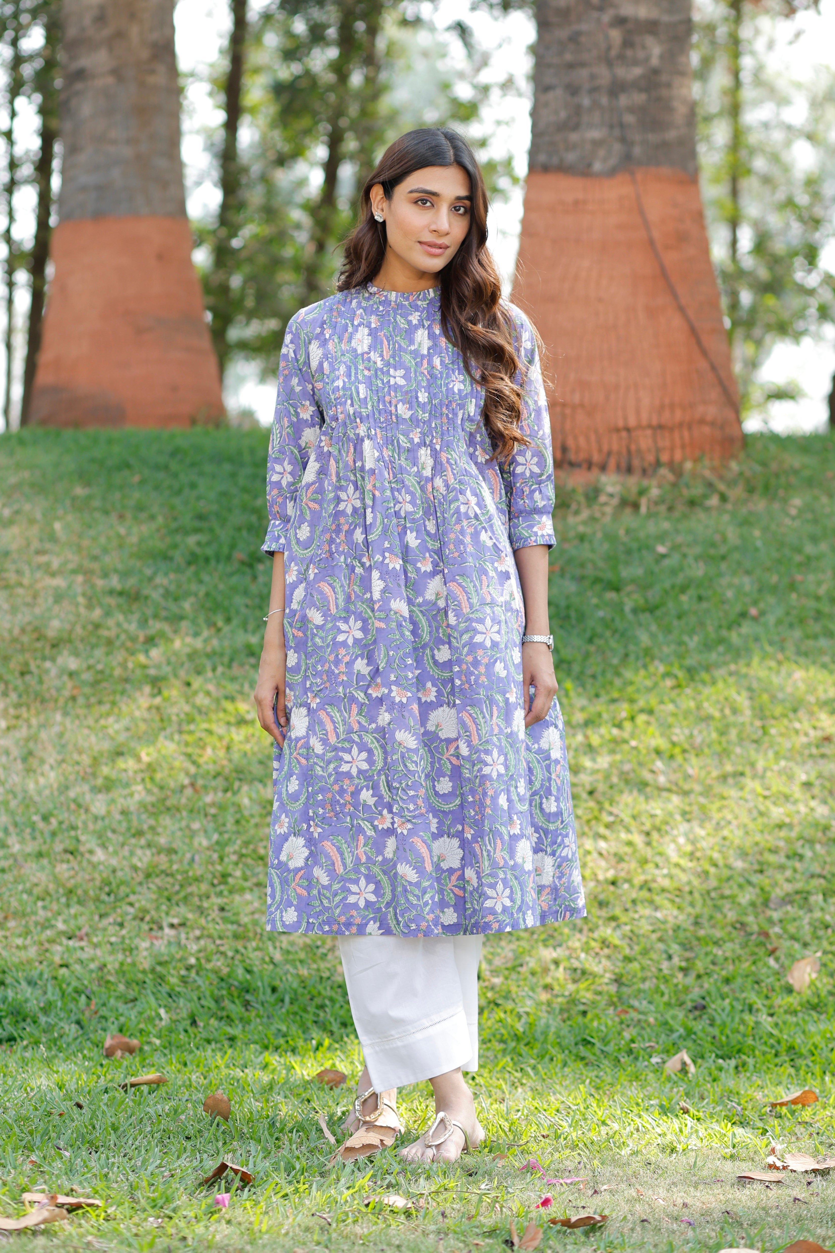 Petal Blue Hand Block Printed Cotton Kurta