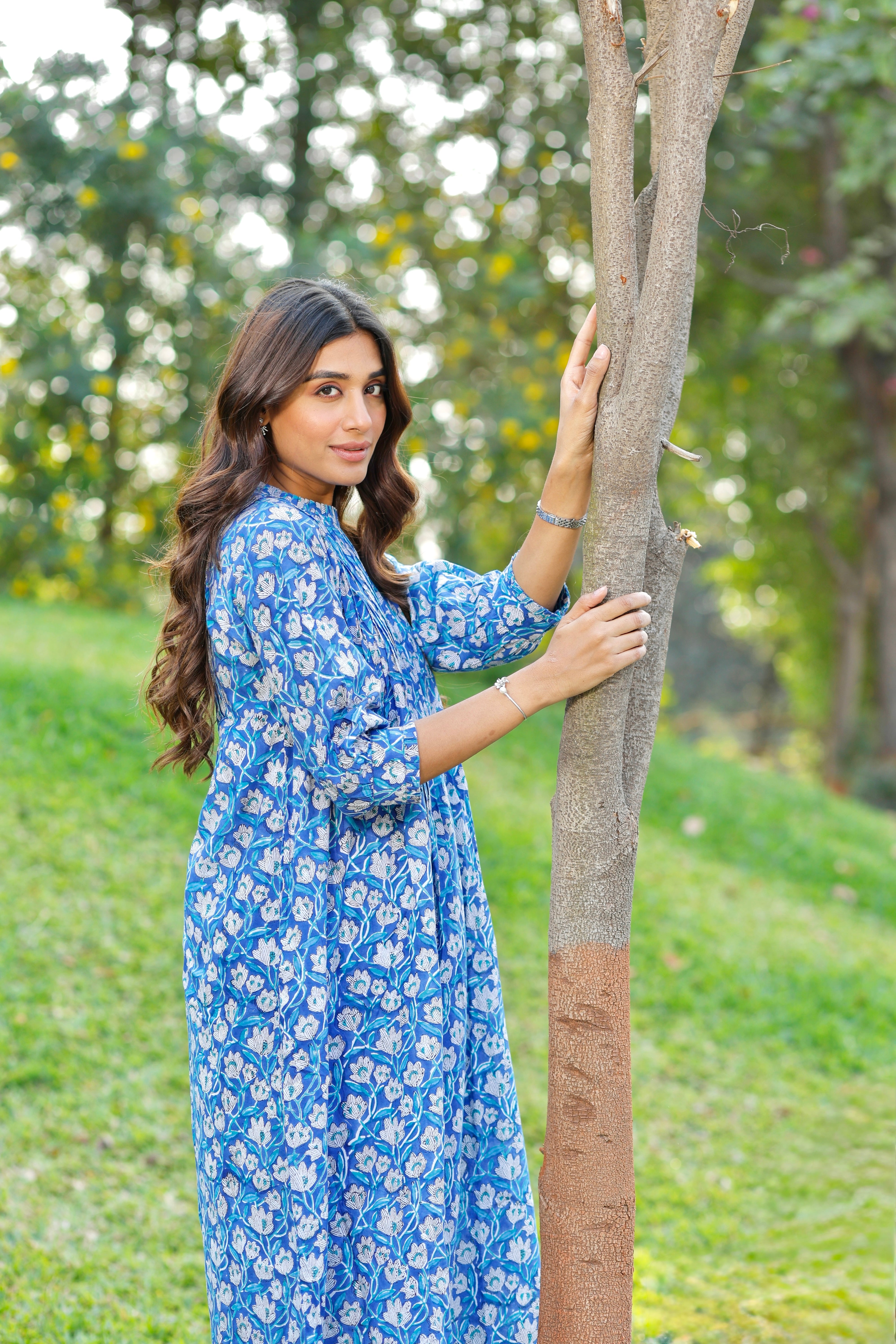 Blooming Blue Hand Block Printed Cotton Kurta