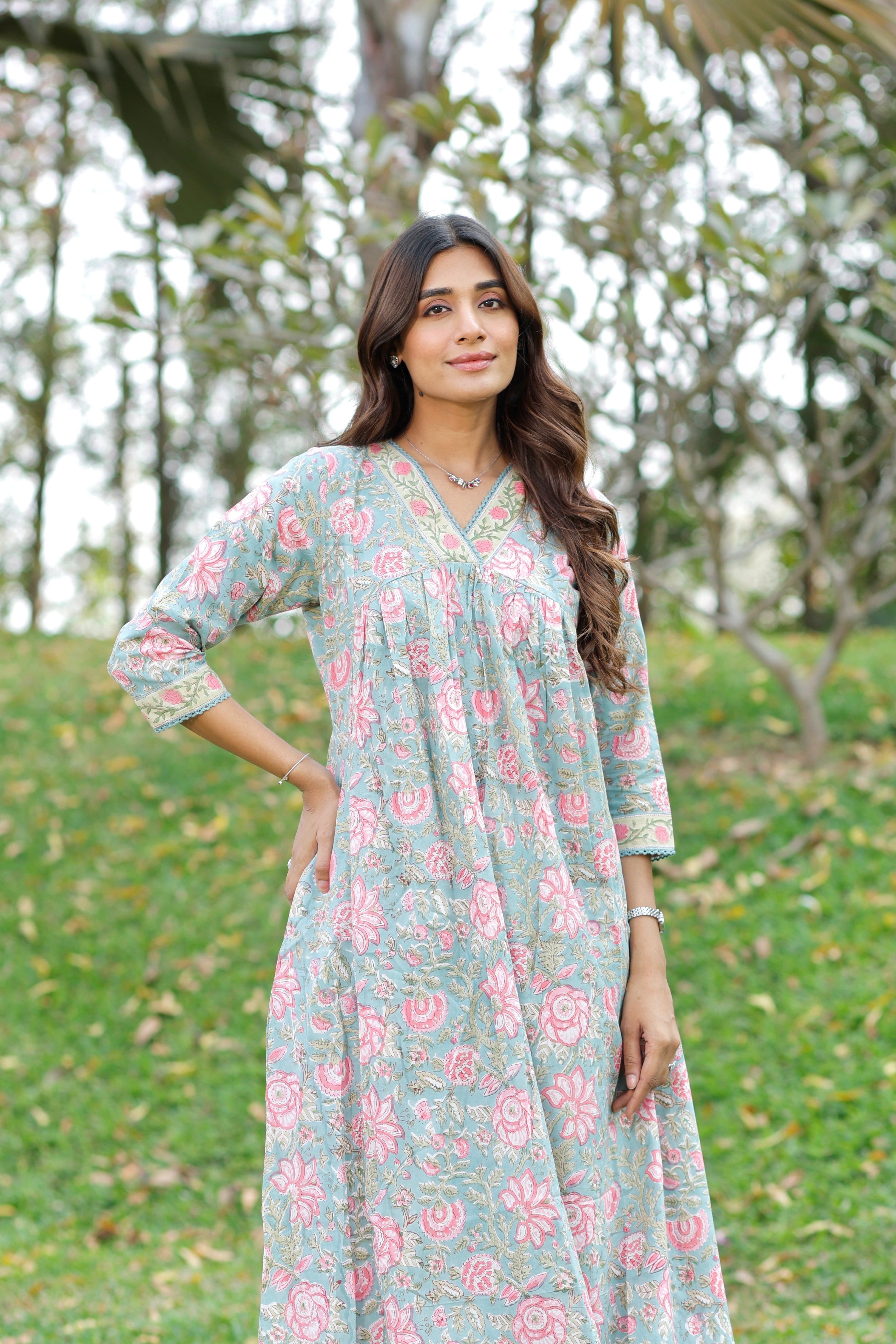 Sweet Blue Hand Block Printed Cotton Kurta