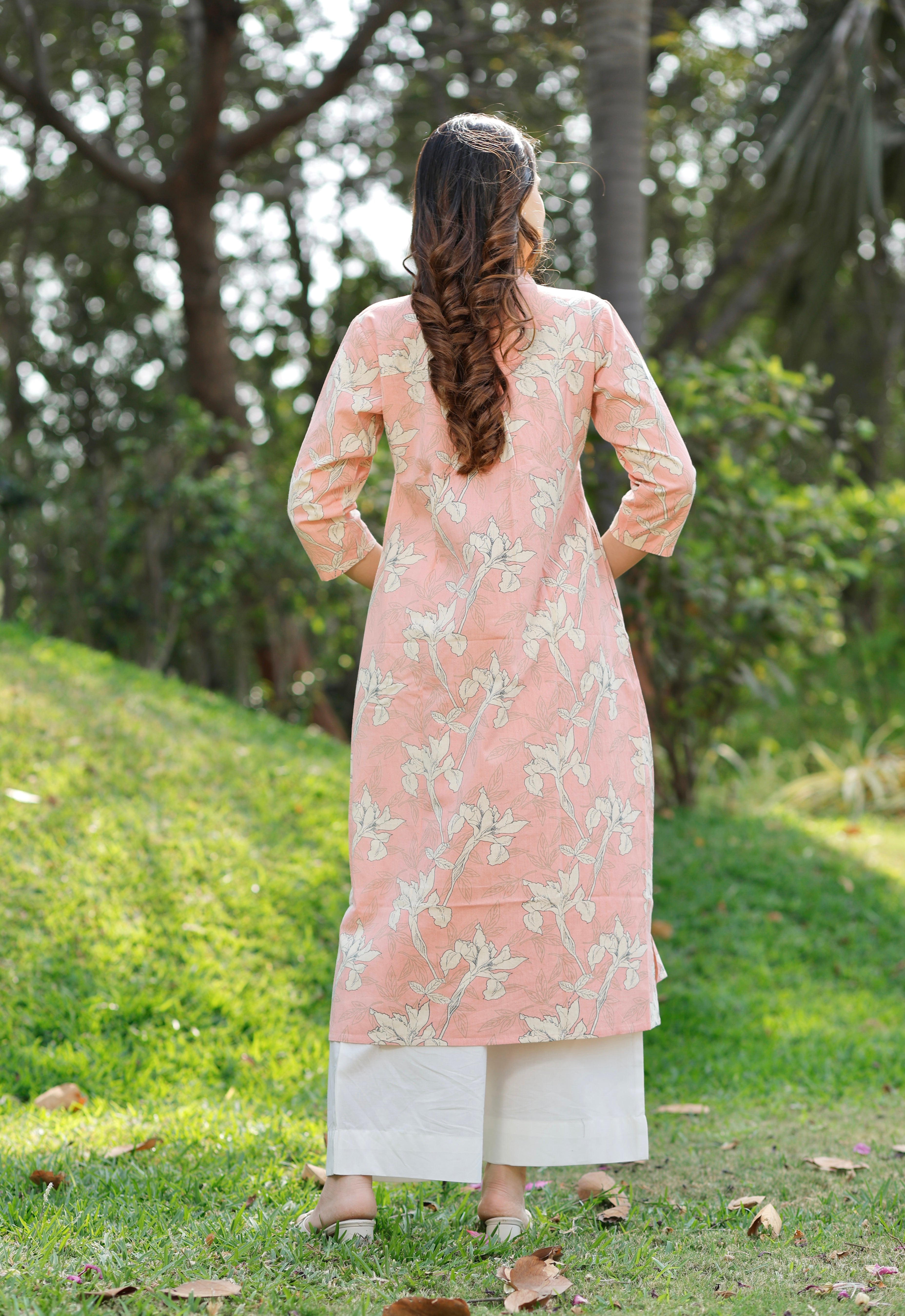 Sunset Peach Printed Cotton Kurta