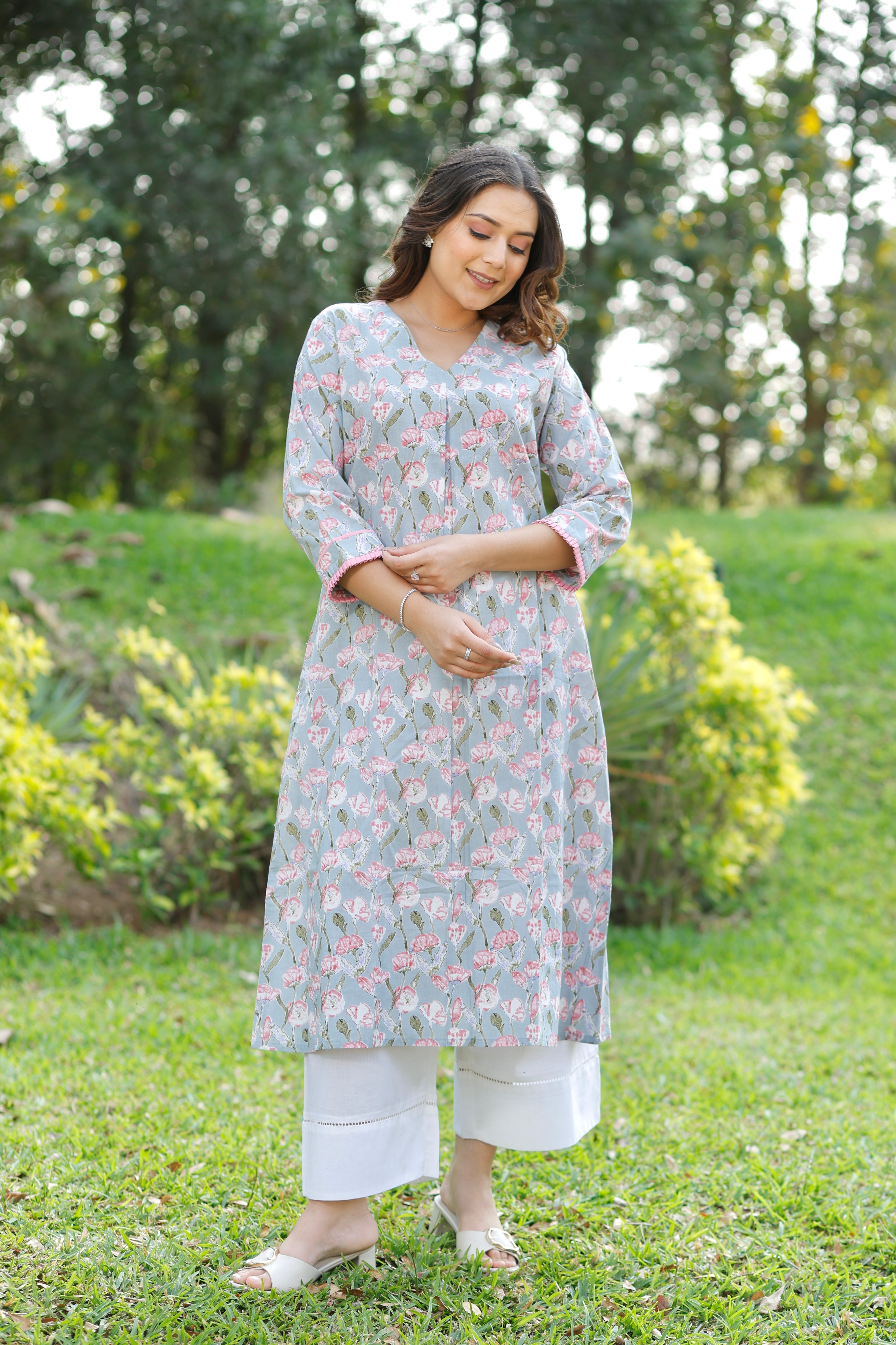 Blue Haze Printed Cotton Kurta