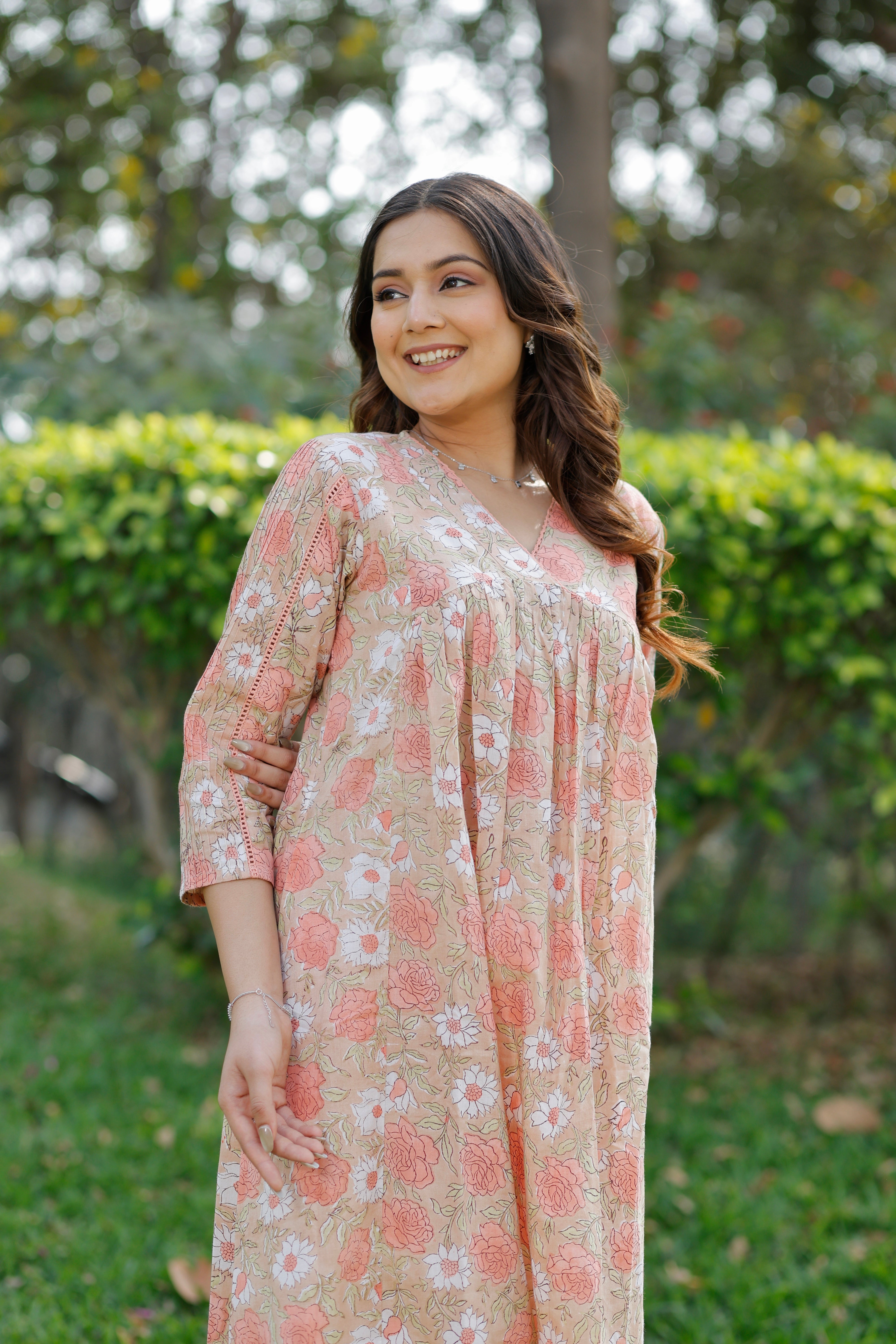 Soft Sand Hand Block Printed Cotton Kurta