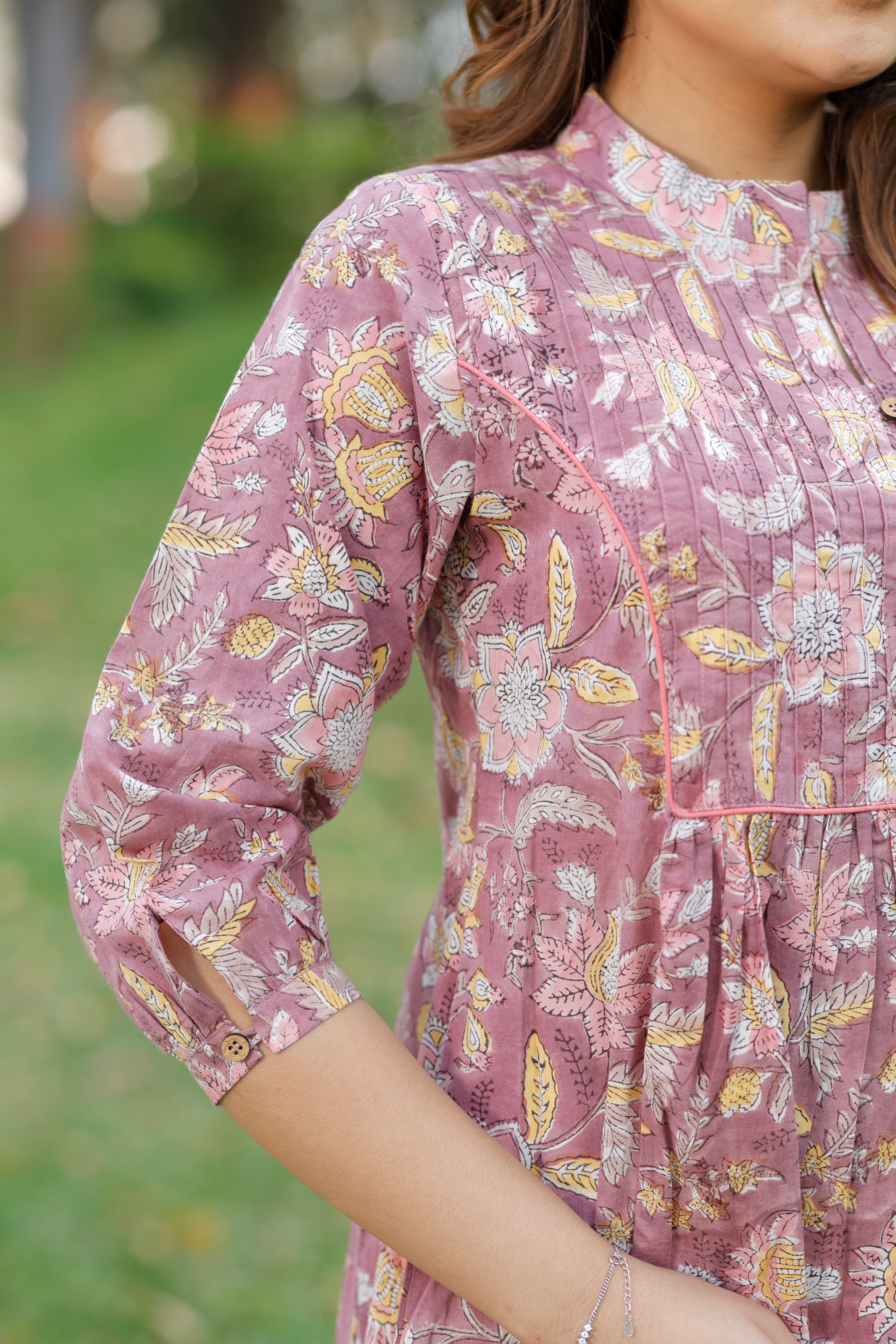 Rose Mauve Hand Block Printed Cotton Kurta