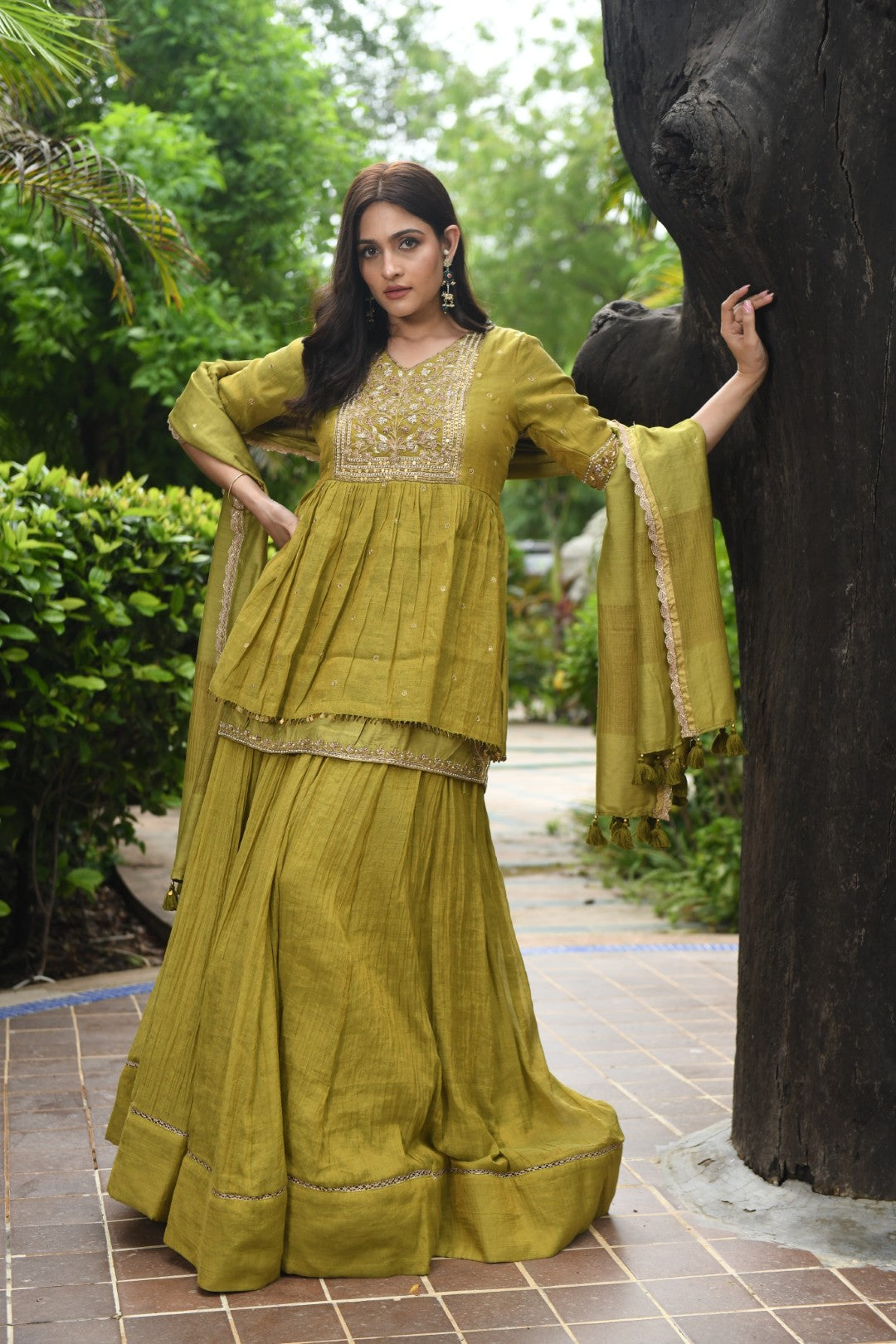GREEN RIWAYAT TISSUE PEPLUM SET