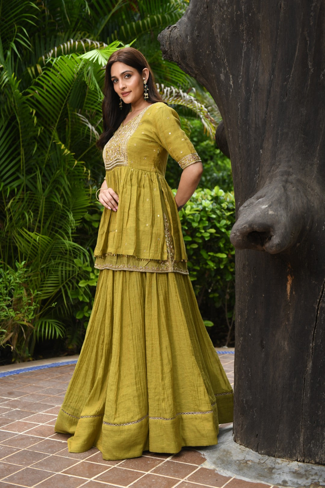 GREEN RIWAYAT TISSUE PEPLUM SET