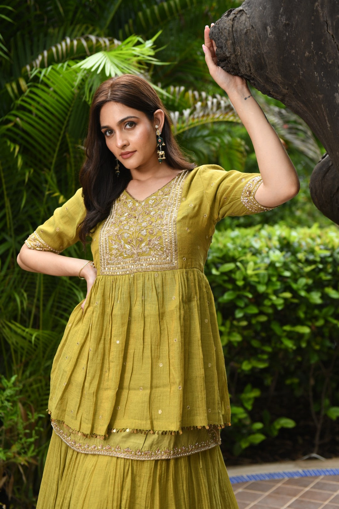 GREEN RIWAYAT TISSUE PEPLUM SET