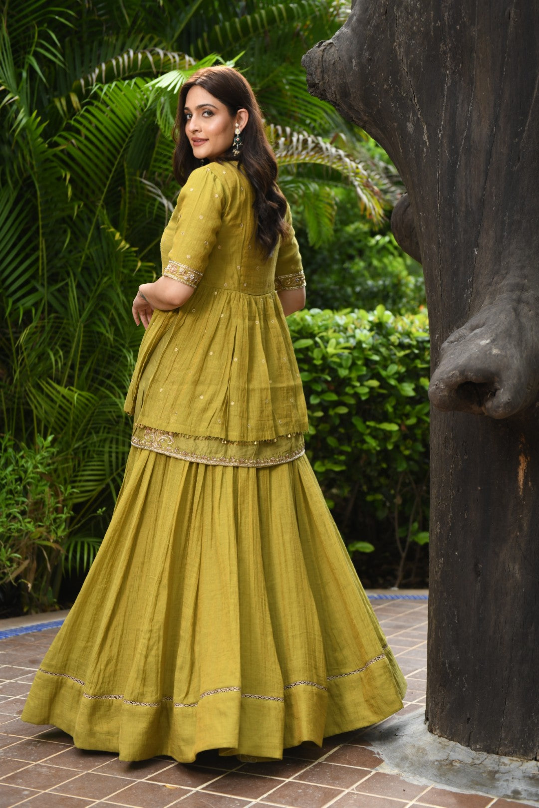 GREEN RIWAYAT TISSUE PEPLUM SET