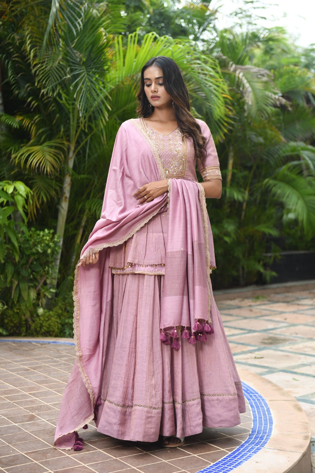 MAUVE RIWAYAT TISSUE PEPLUM SET