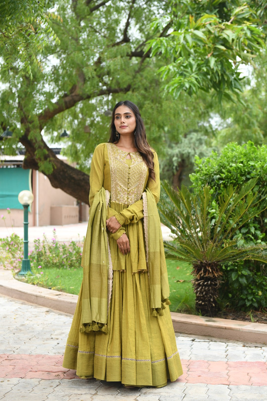 GREEN RIWAYAT TISSUE PEPLUM JACKET SET