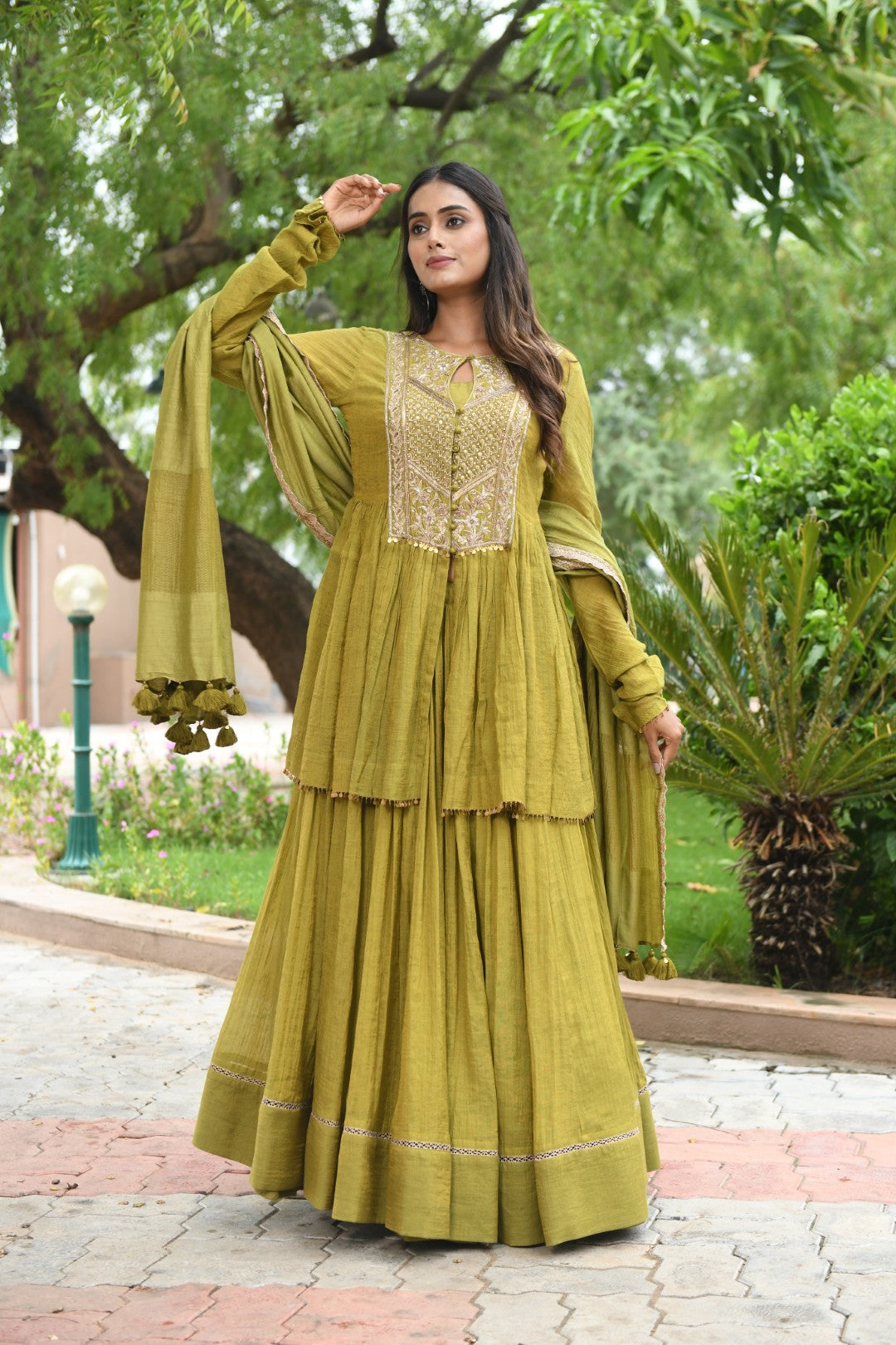 GREEN RIWAYAT TISSUE PEPLUM JACKET SET