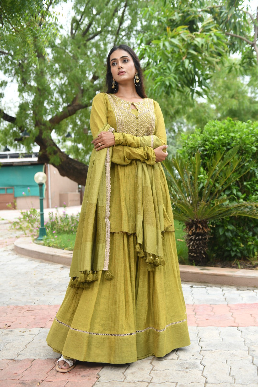 GREEN RIWAYAT TISSUE PEPLUM JACKET SET