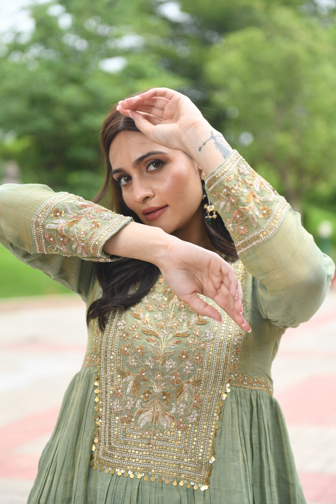 SEA GREEN RIWAYAT TISSUE SHARARA SET