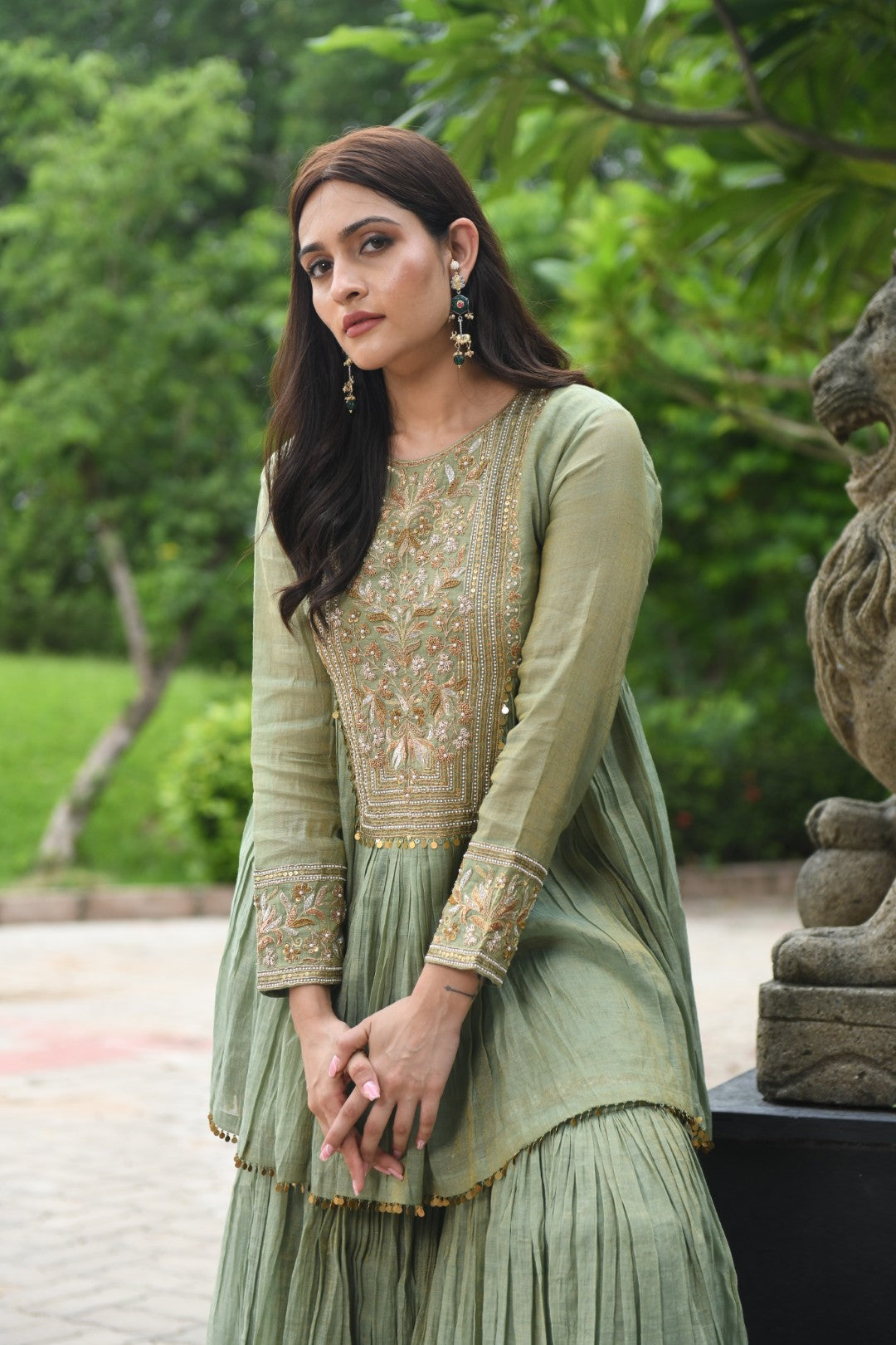 SEA GREEN RIWAYAT TISSUE SHARARA SET