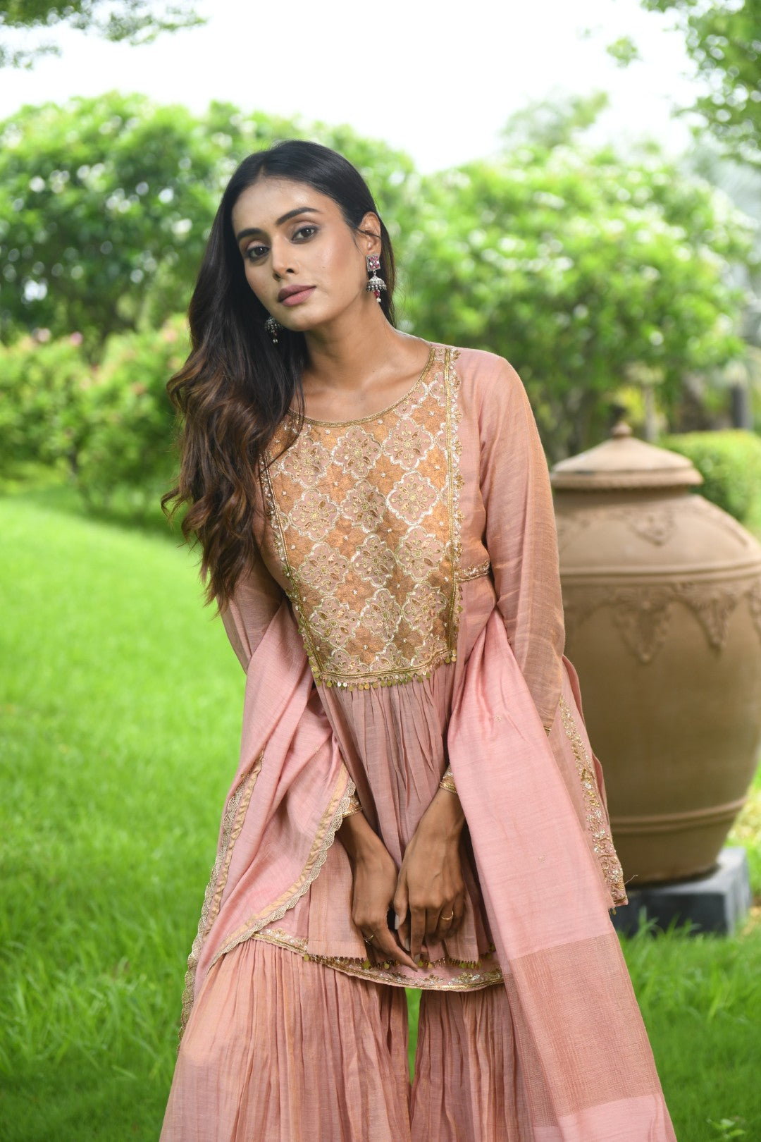 PEACH RIWAYAT TISSUE SHARARA SET