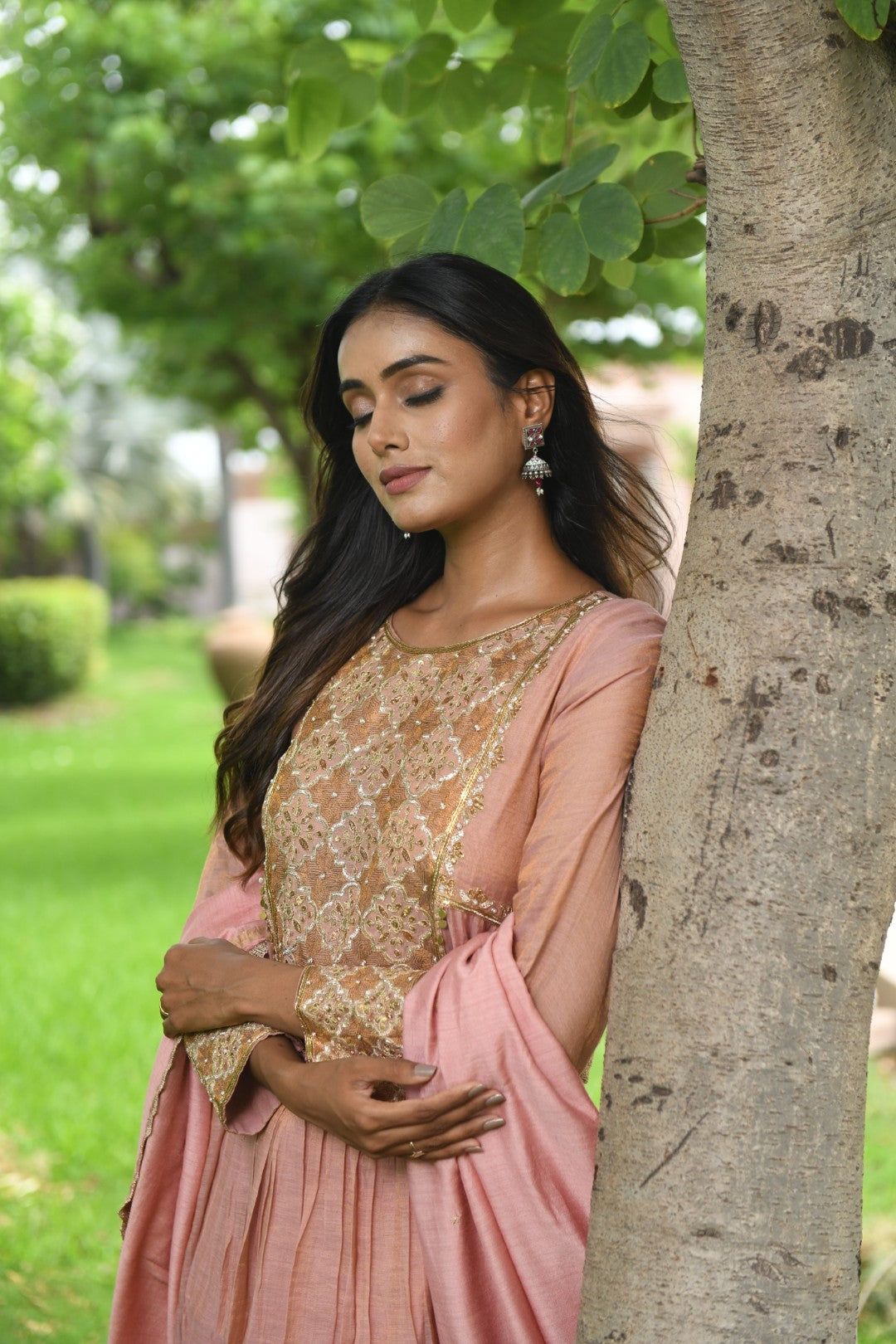 PEACH RIWAYAT TISSUE SHARARA SET