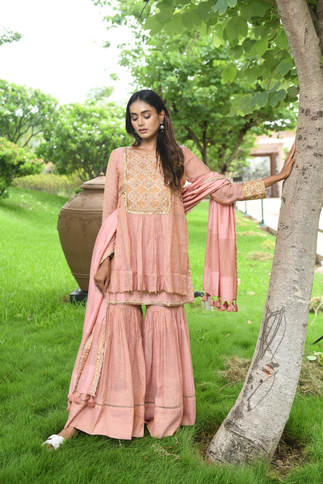 PEACH RIWAYAT TISSUE SHARARA SET