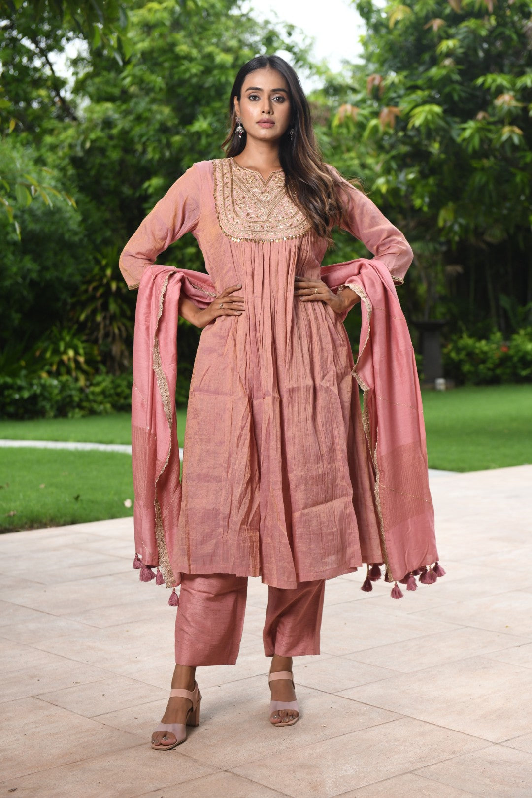 ONION PINK TISSUE RIWAYAT ANARKALI SET