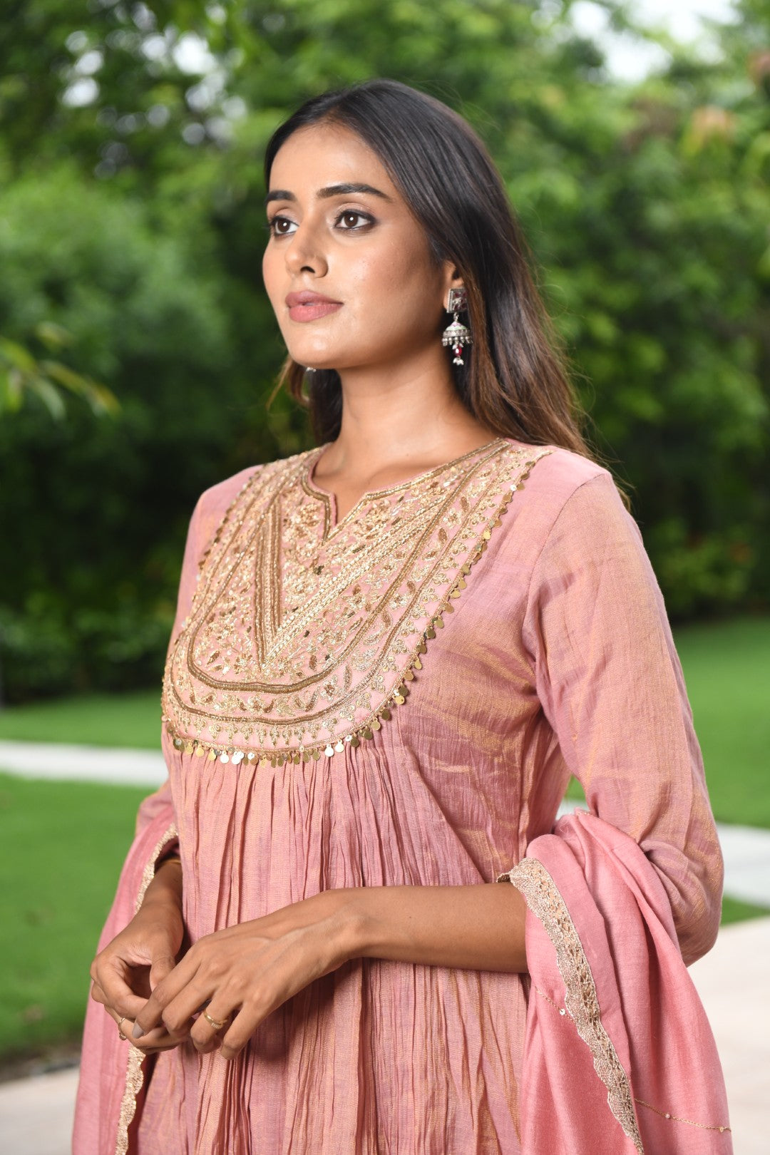 ONION PINK TISSUE RIWAYAT ANARKALI SET